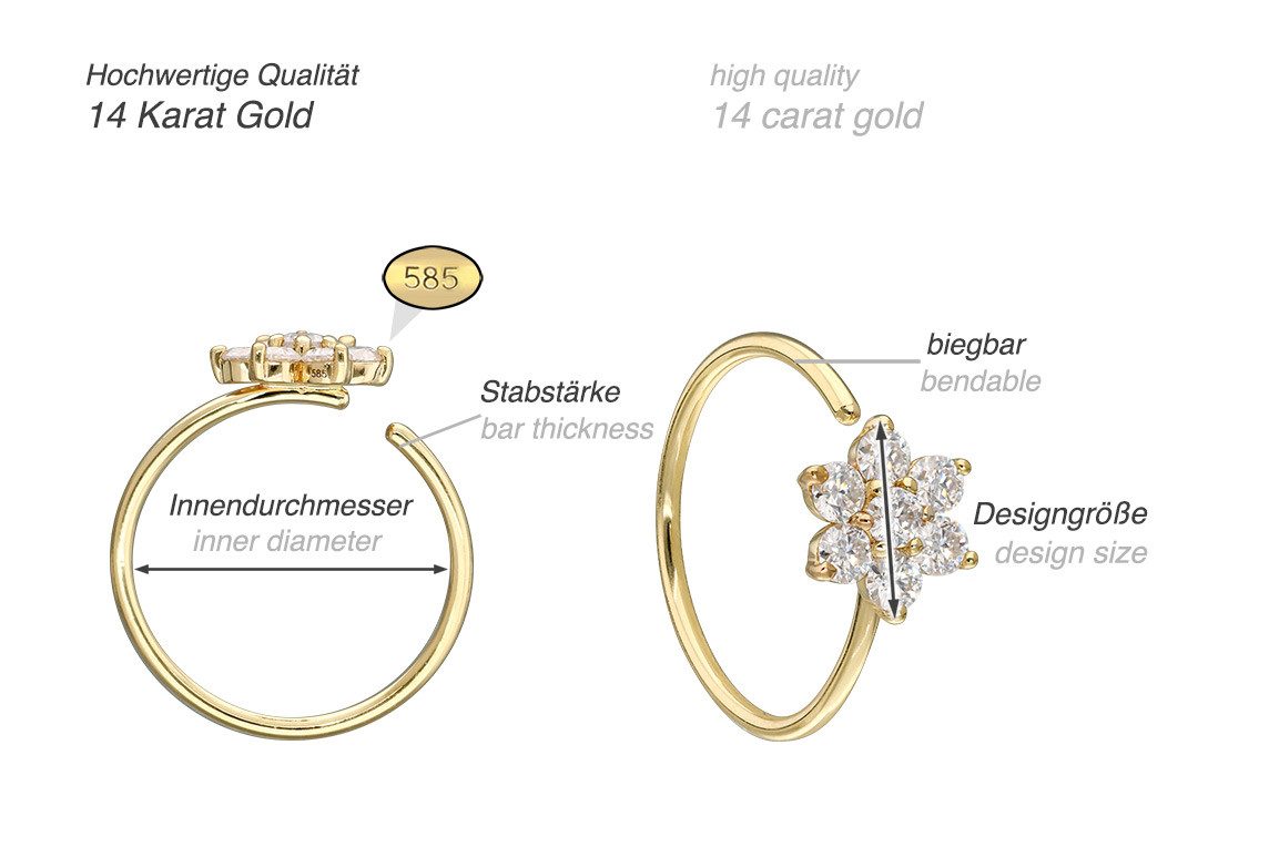 PIERCINGLINE Nasenpiercing 14 Karat Gold Nasenring MOISSANIT-BLUME - biegba günstig online kaufen