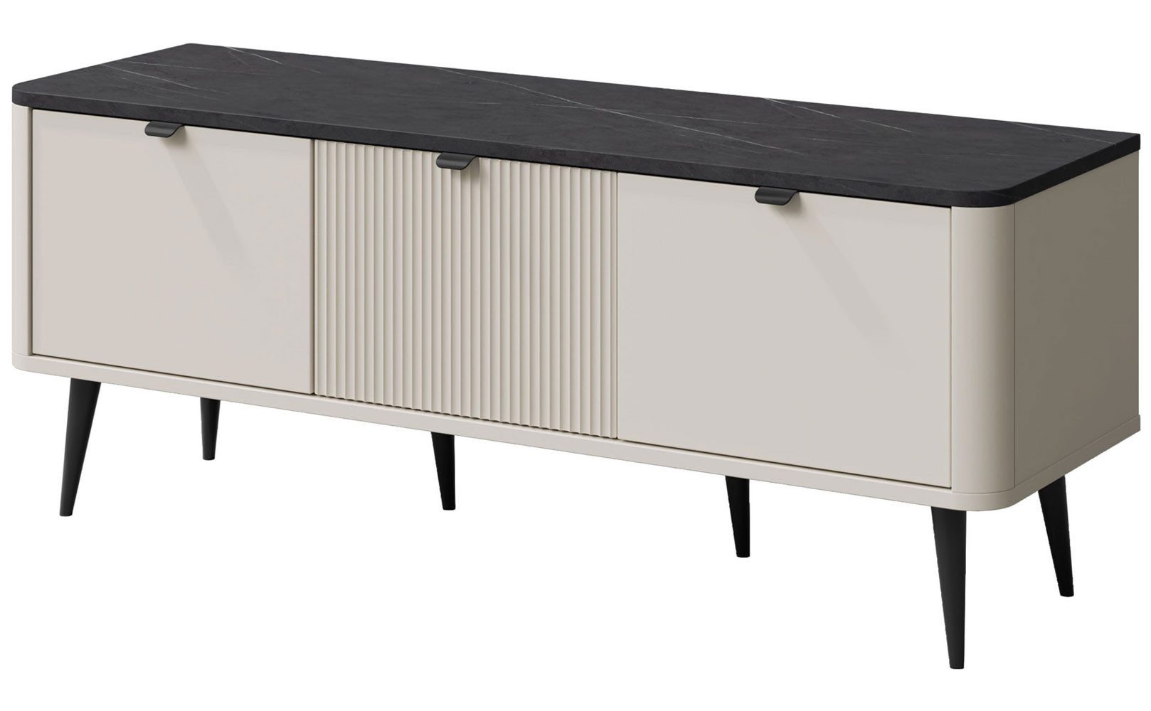 Feldmann-Wohnen Lowboard Marly (3 Drehtüren, 3 geschlossenen Fächern, 1 St., moderne Optik, abgerundeter Korpus, Zugengriffe aus Metall), 130x40x52cm Kaschmir / Graustein