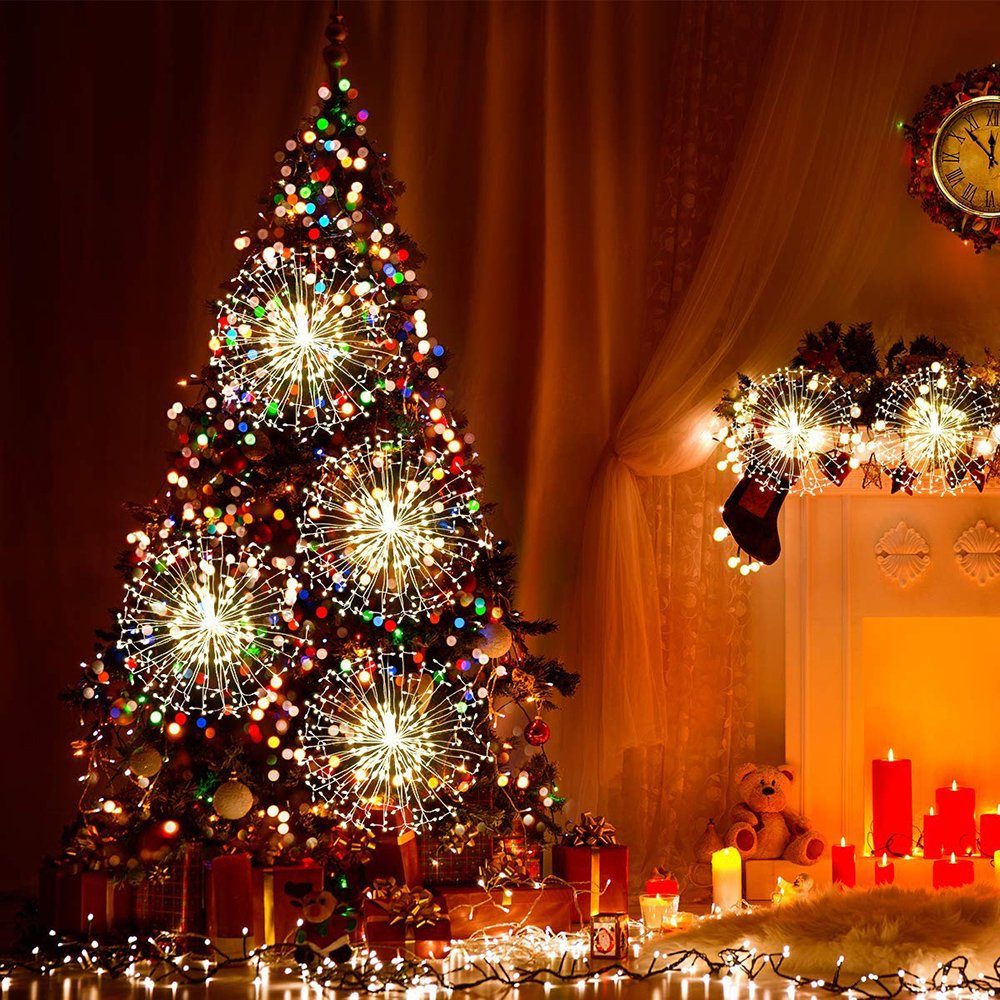 Garten Weihnachtsdeko, LED-Lichterkette Timer Feuerwerk,Wasserdicht,Batterie,Haus Warmweiß Rosnek