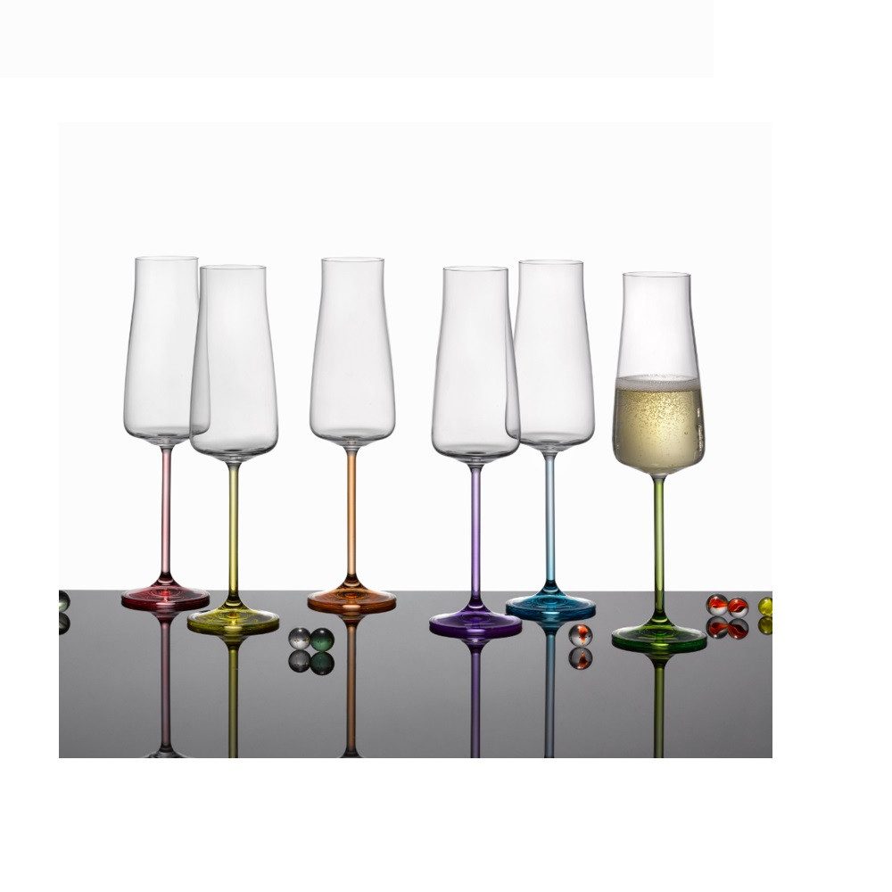 Crystalex Sektglas Rainbow Fresh Sektgläser 210 ml (6er-Set), 6-tlg., Kristallglas, Kristallglas, mehrfarbig