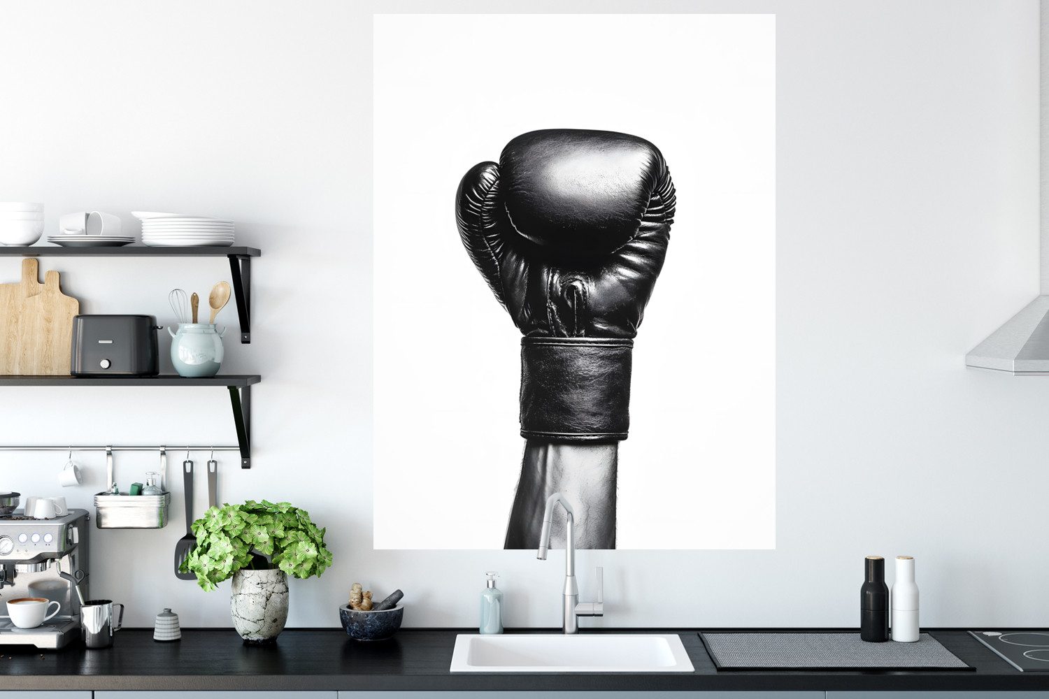 MuchoWow Wandsticker Boxhandschuh - Schwarz - Hand (1 St), Wanddeko, Aufkleber, Wandtattoo, 90x120 cm
