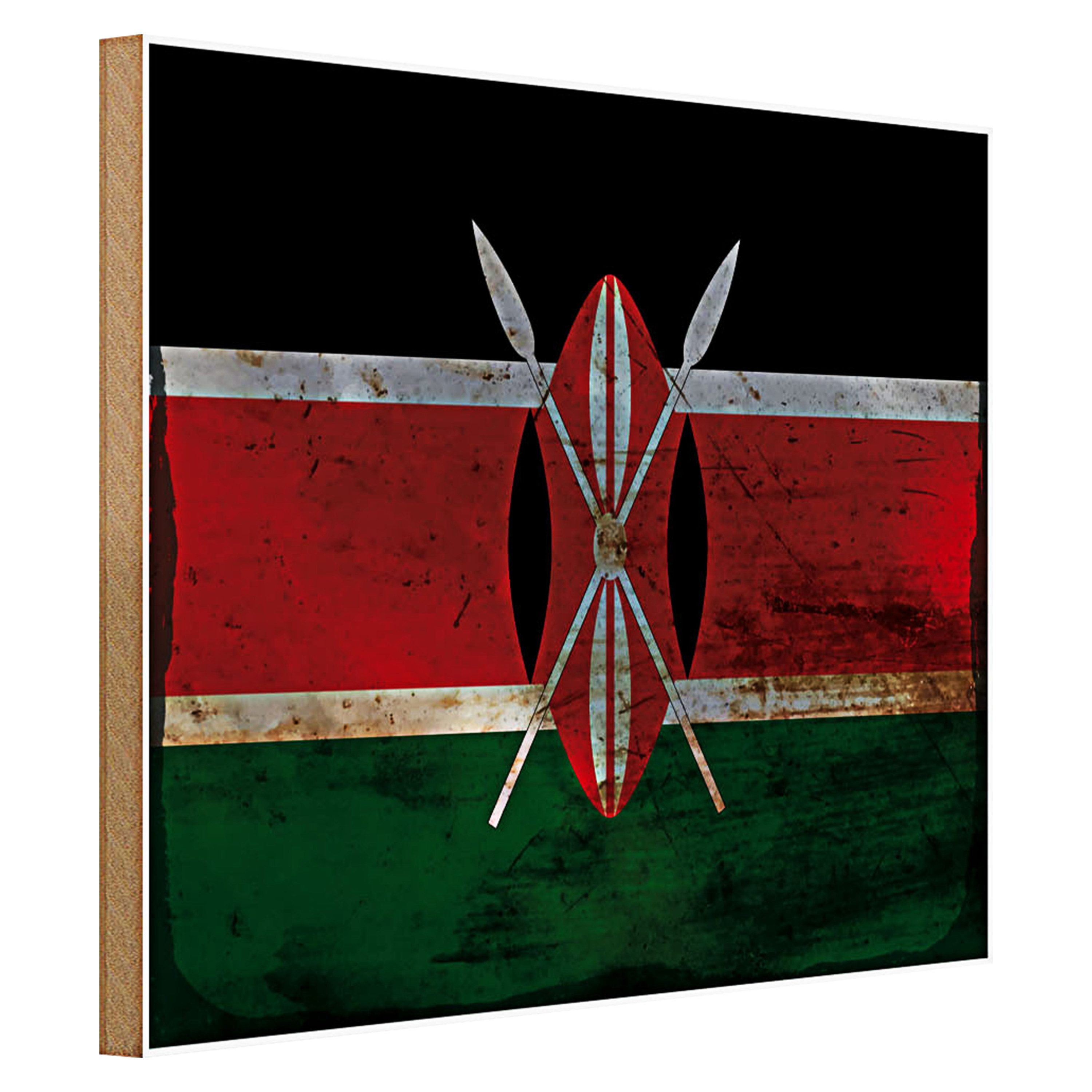 Roomando Holzbild Flagge Kenia 40x30cm Flag of Kenya Rost