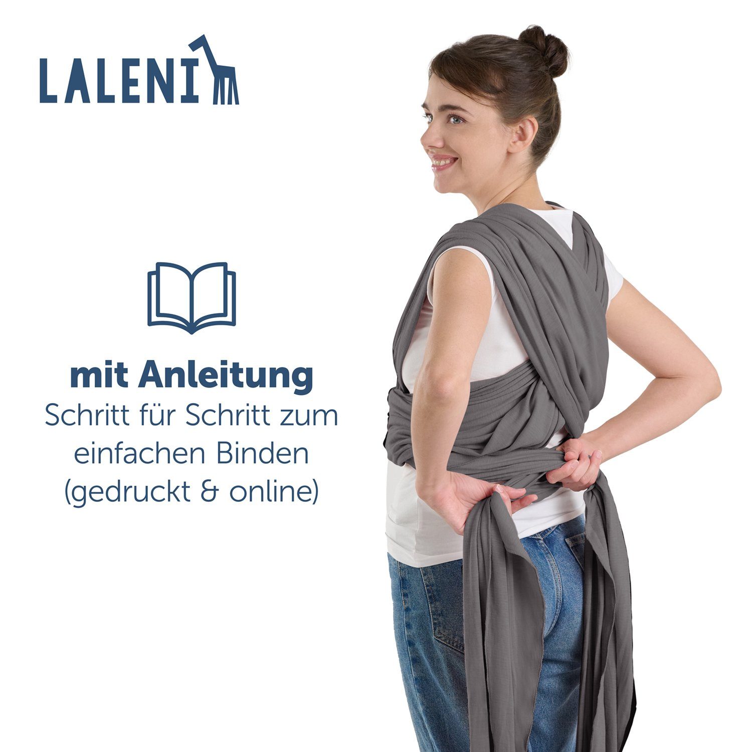 Laleni Tragetuch bis 100% Babytragetuch für Bio-Baumwolle, Neugeborene weiche - 16kg Grau elastisch