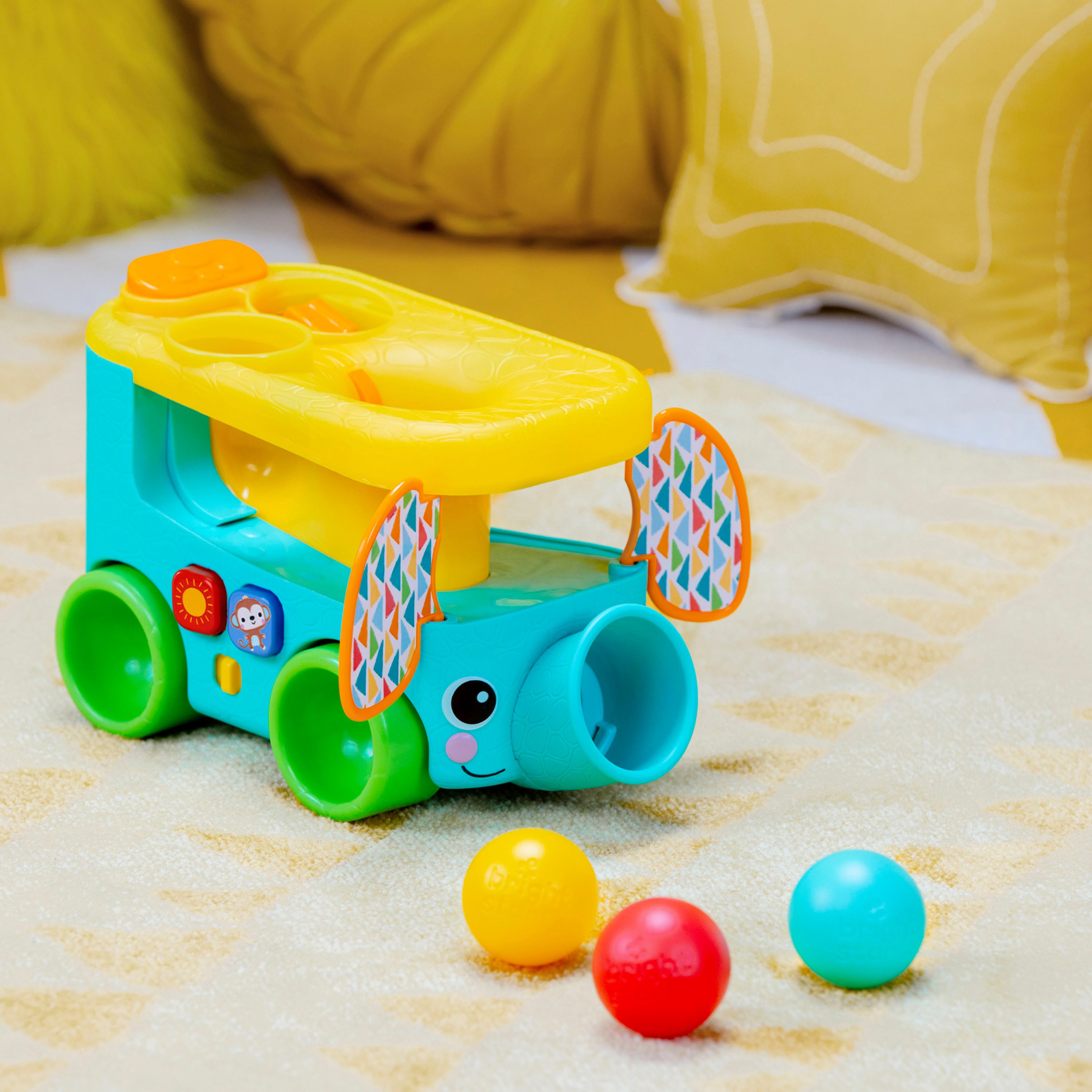 Bright Starts Lernspielzeug Pop & Roll Safari Bus Ball Play Toy, mit Licht und Sound