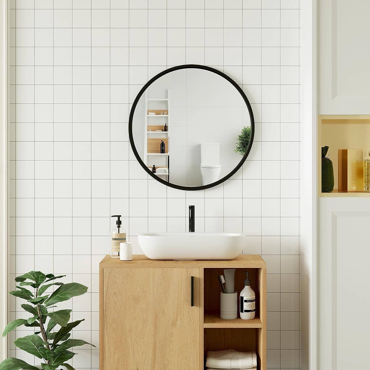 Woltu Spiegel (1-St), rund, mit Goldrahmen, aus Glas Metall MDF Haken