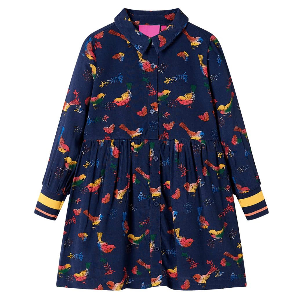 Druckkleid Kinderkleid mit Langen Ärmeln Marineblau 140