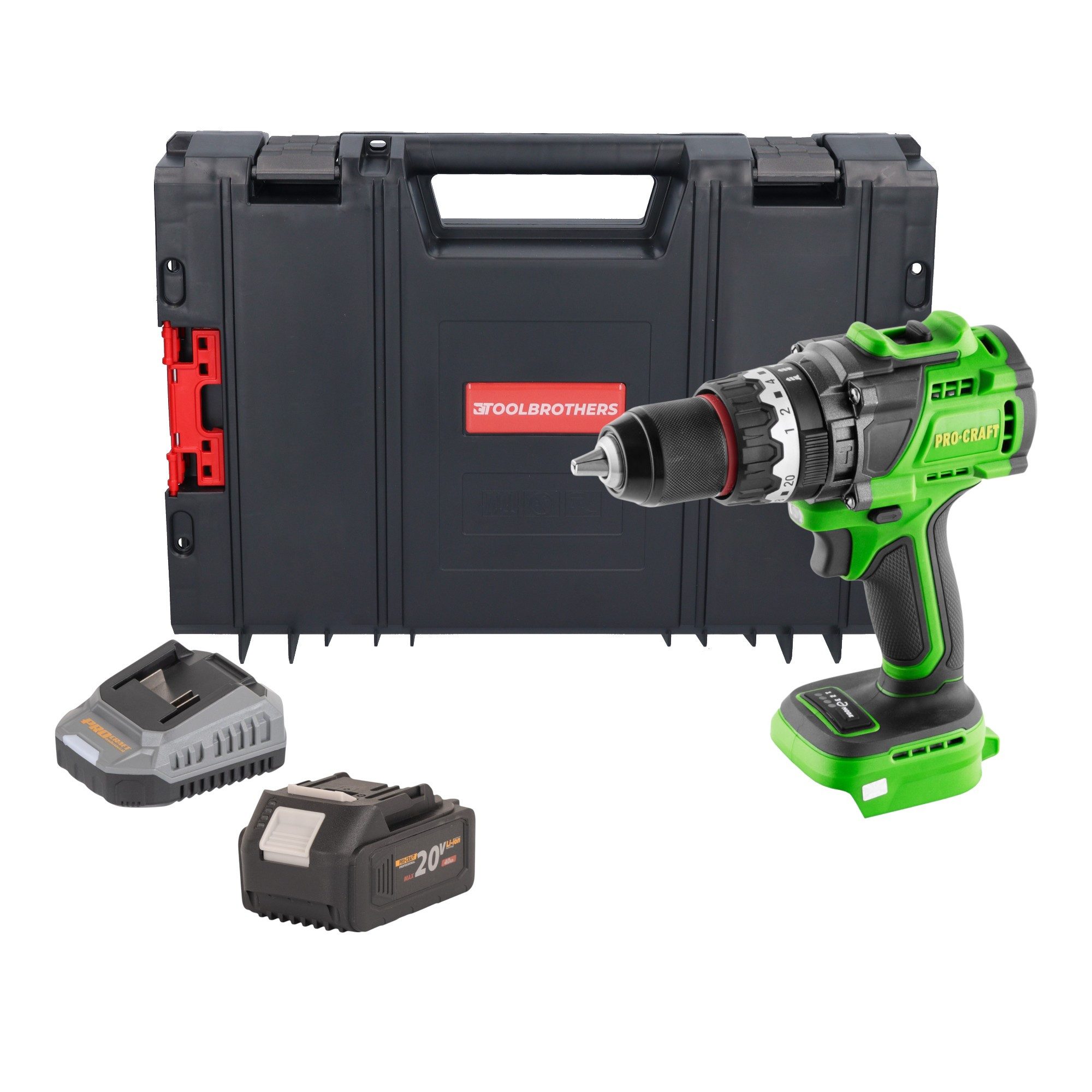 PRO CRAFT Akku-Schlagbohrschrauber PA18ProBL-BB Akku Schlagbohrschrauber 20 V 180 Nm Brushless + 1x Akku