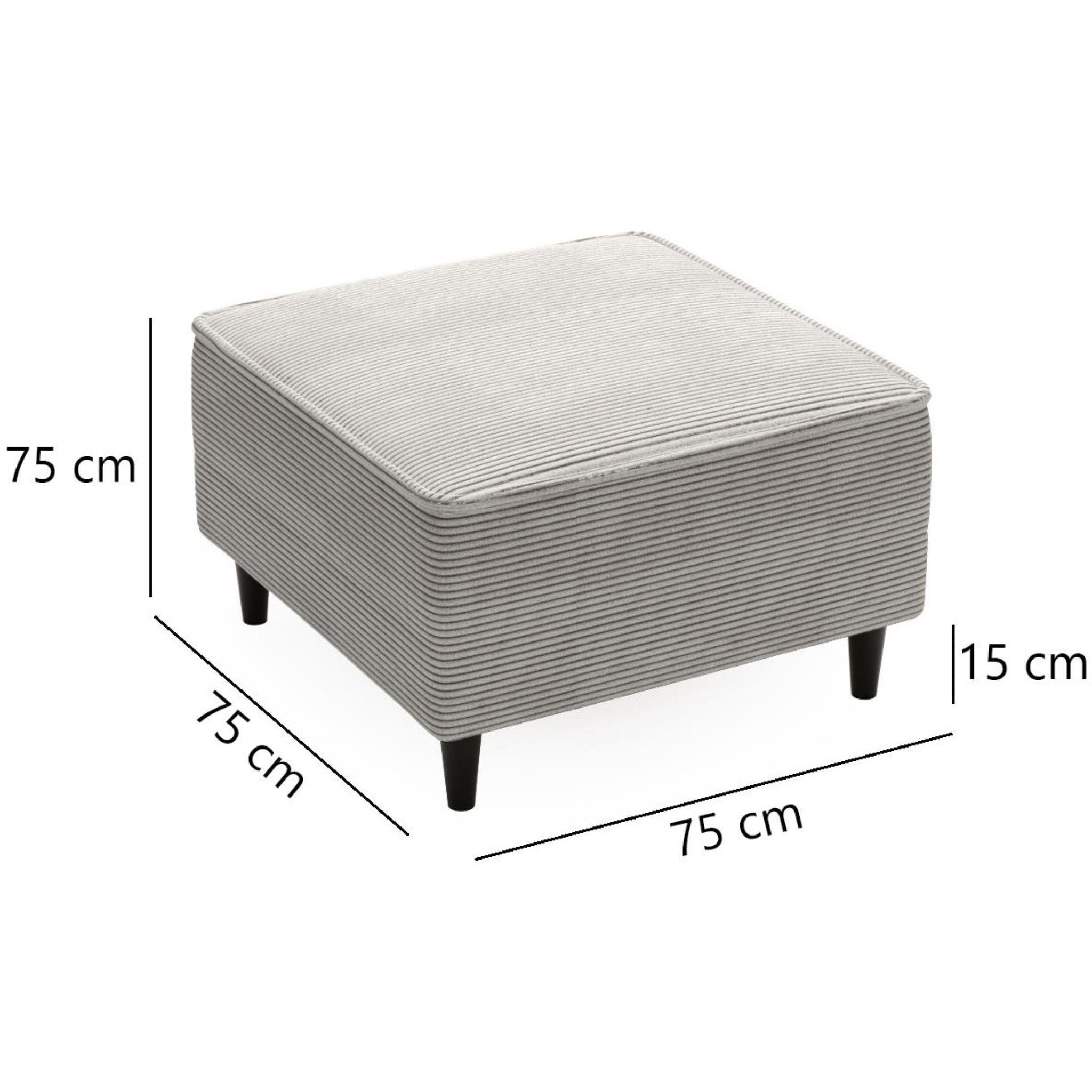 Beautysofa Hocker Monte mit (poso Hellgrau asu Hellgrau Hocker Fußhocker (75x75 mit Cordstoff, Holzbeine), Wellenunterfederung 55)