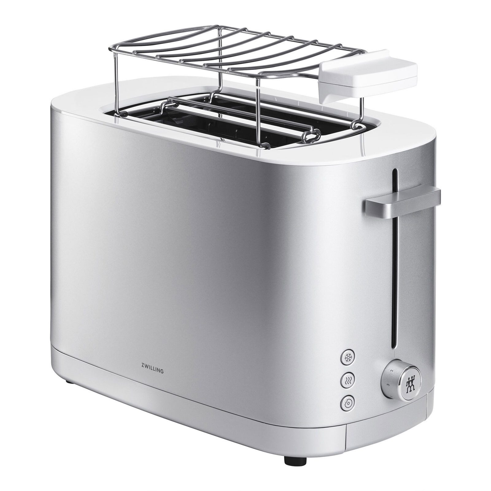 Zwilling Toaster 1005777 Enfinigy, Silberner Edelstahltoaster mit Brötchenaufsatz & Automatikprogrammen