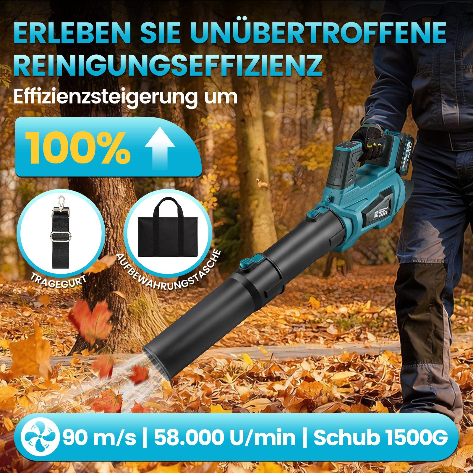 Bundviel Akku-Laubbläser Elektrischer Laubbläser Gebläse Laubgebläse Mit 2x 4,0 Akkus, Für Makita Akku, Mit 2xAkkus & Ladegerät, Bürstenloser Motor