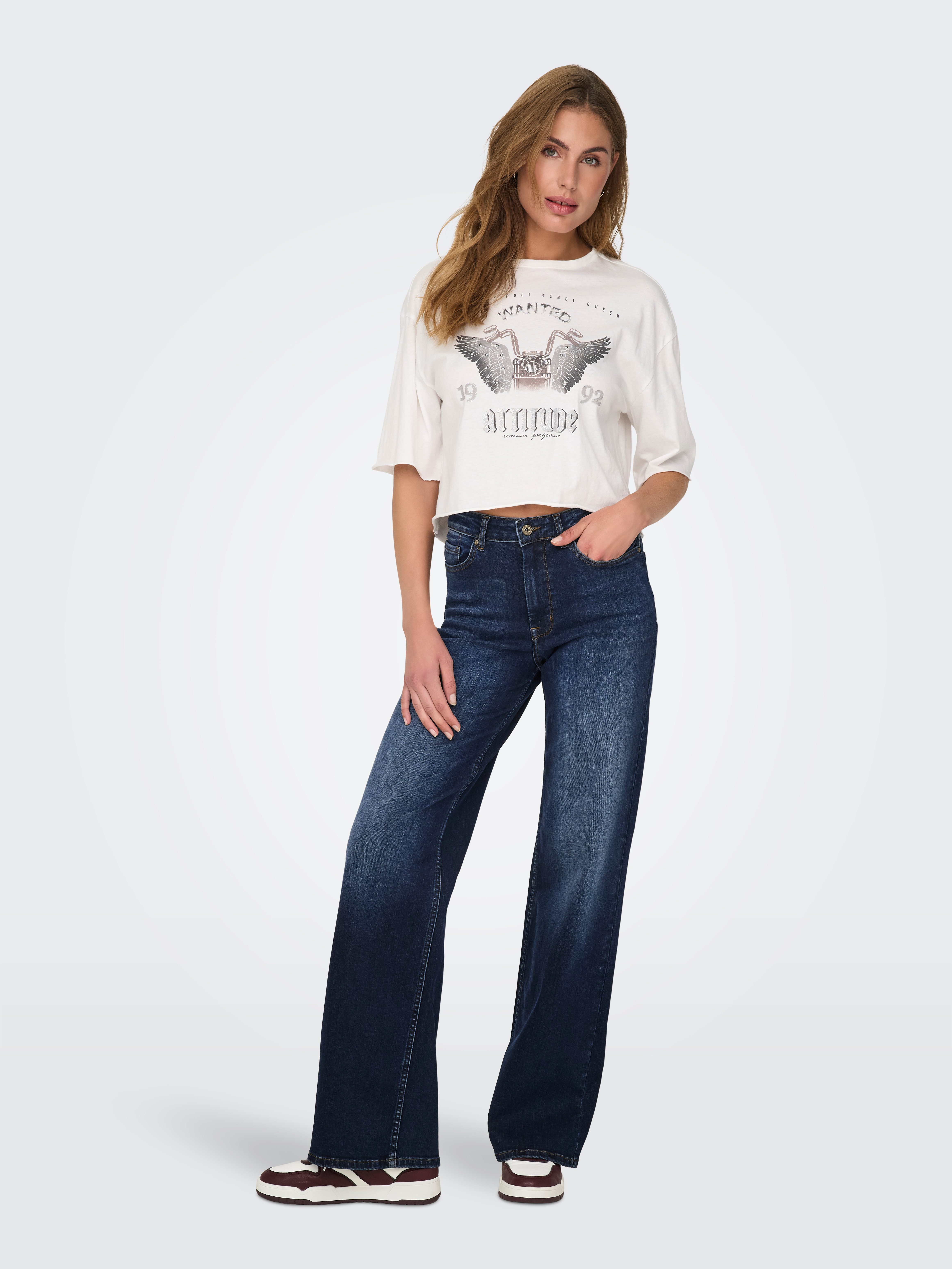 ONLY 5-Pocket-Jeans ONLMADISON – Weite Jeans mit hoher Taille und 5-Pocket-Design weit, modisch, Denim, Baumwollmischung