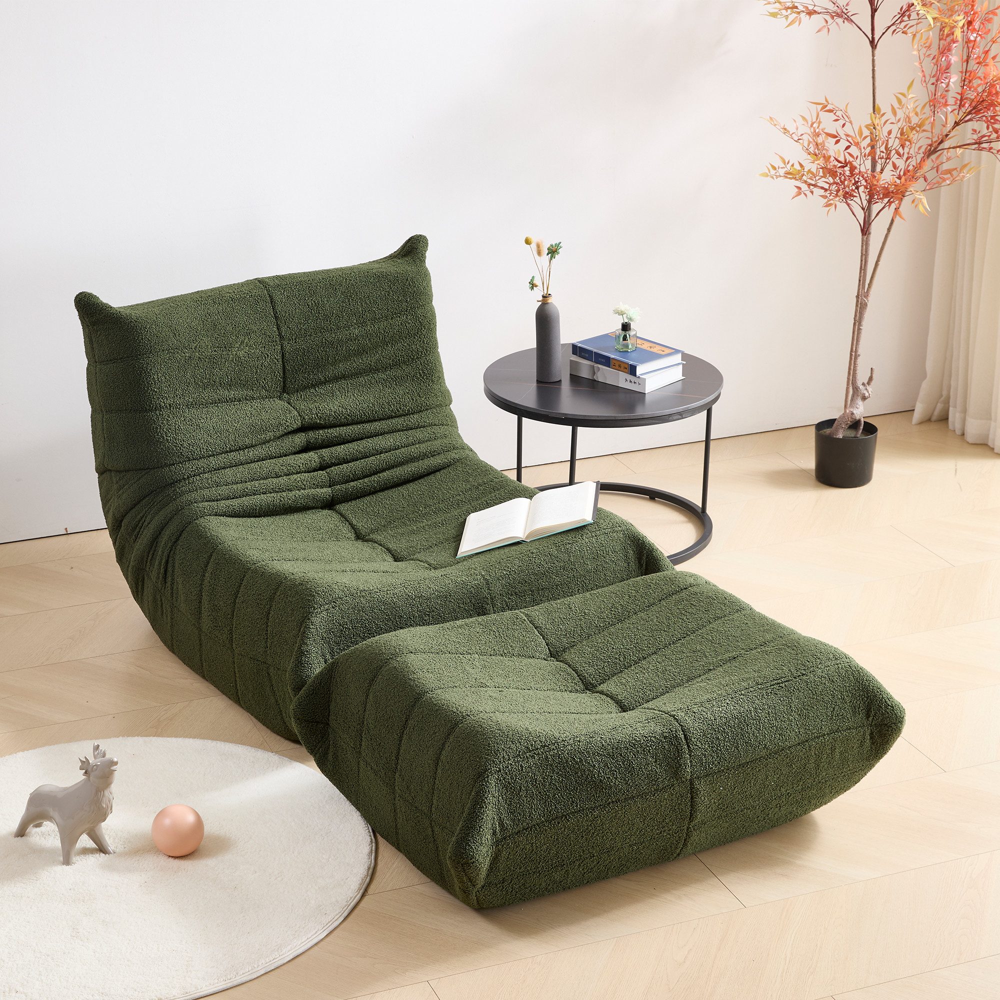 HAUSS SPOLE Sitzsack Lazy Sofa mit Fußhocker, Wohnzimmer Teddysamt, modernes Design Grün (Teddyfleece+Schaumstoff mit hoher Dichte, 2 St., Produkt als komprimierte Verpackung), Relaxsessel Polstermöbel
