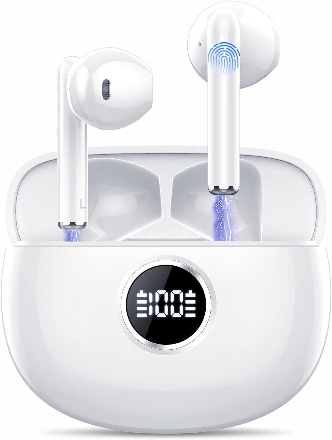 MPWHYL Kabellos Bluetooth 5.3 mit 4 ENC Noise Cancelling Mic, 50H Immersiver In-Ear-Kopfhörer (Robuste Konstruktion für eine zuverlässige Leistung in jeder Situation., Deep Bass Stereo Sound, IPX7 Wasserdicht Ohrhörer LED Anzeige, USB-C)