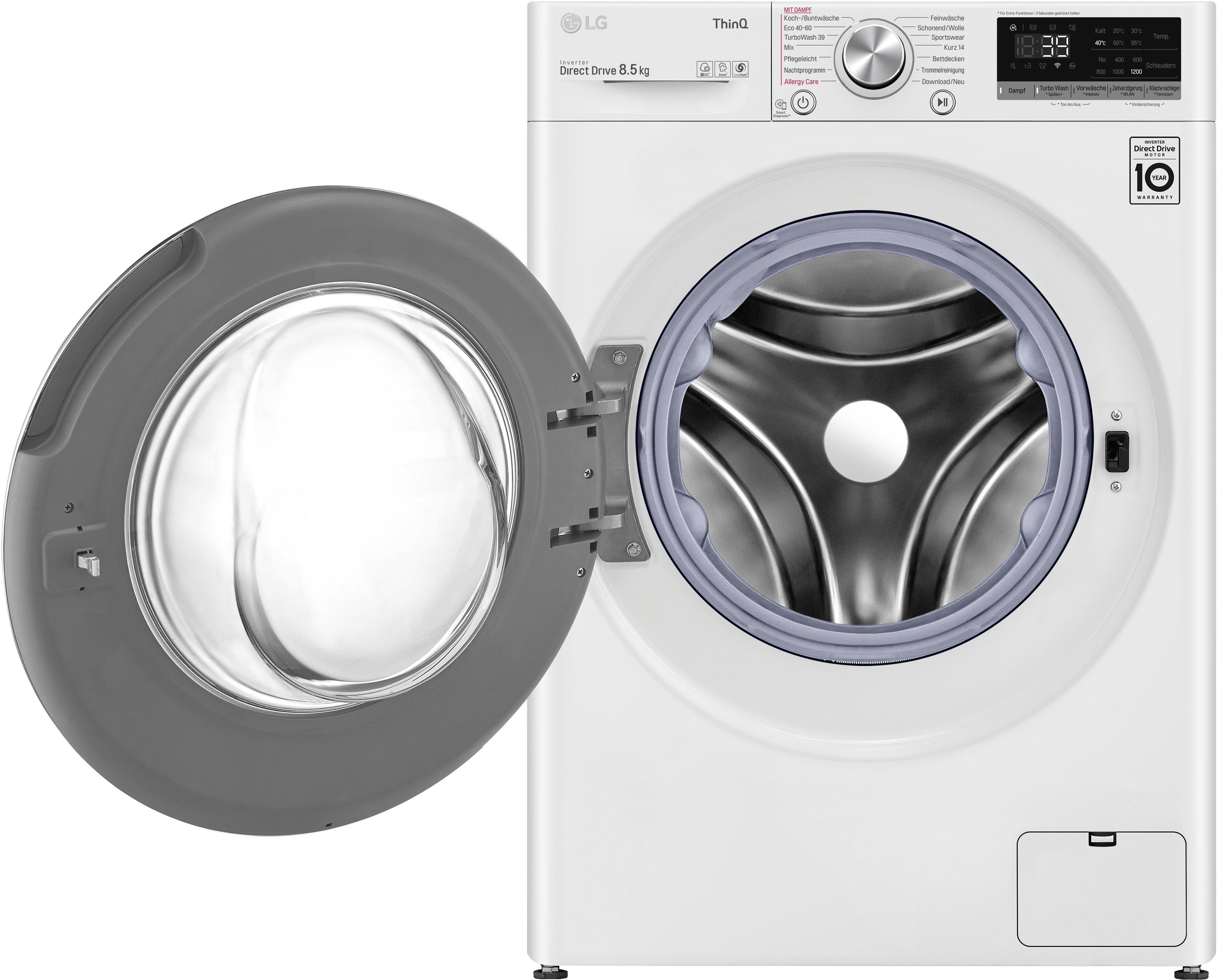 LG Waschmaschine F2V7SLIM8E, 8,5 kg, nur 39 Minuten TurboWash® U/min, - Waschen 1200 in