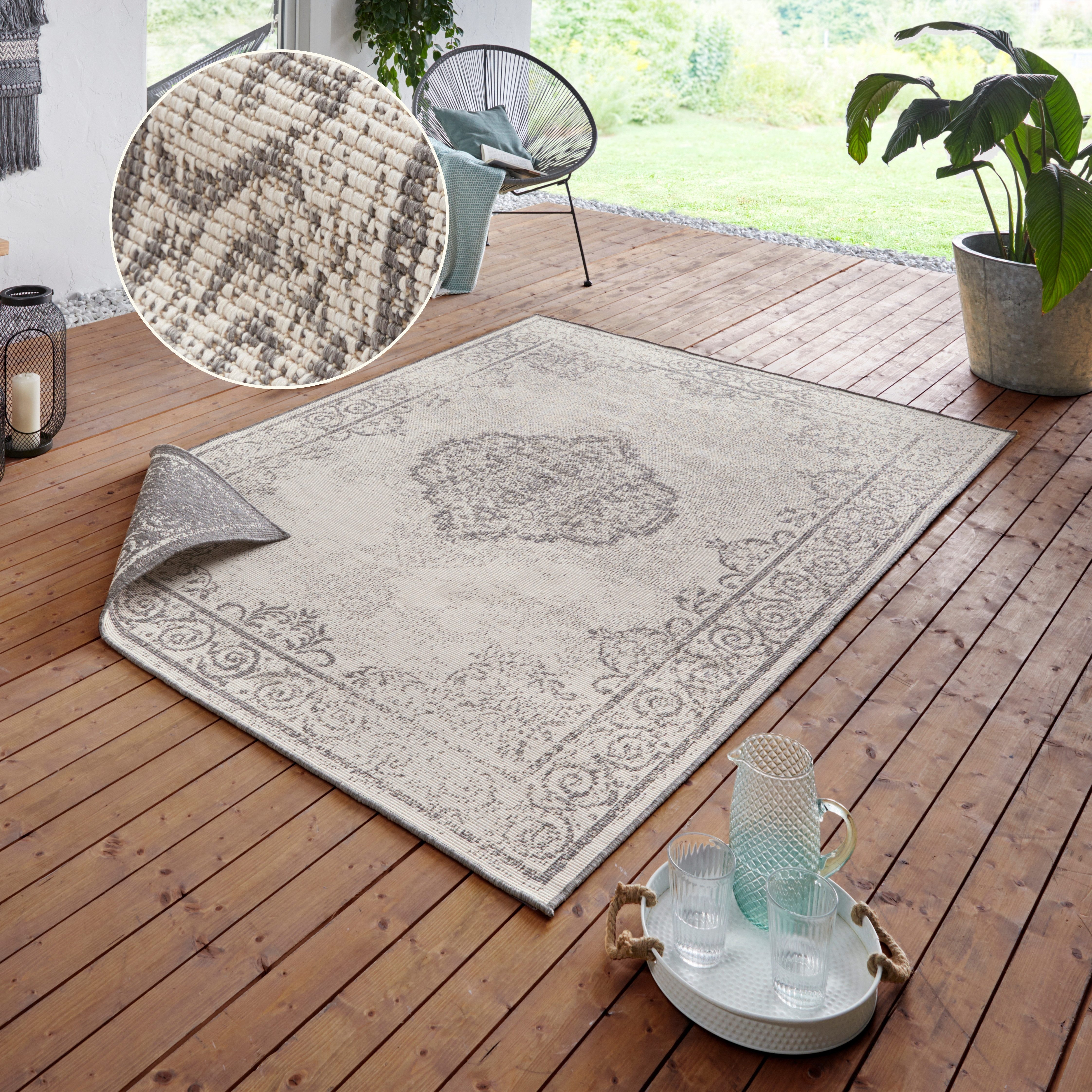 HANSE Home Teppich CEBU Wendeteppich, rechteckig, Höhe: 5 mm, In-& Outdoor, Wetterfest, Balkon, Wohnzimmer, Wasserfest, Orientalisch