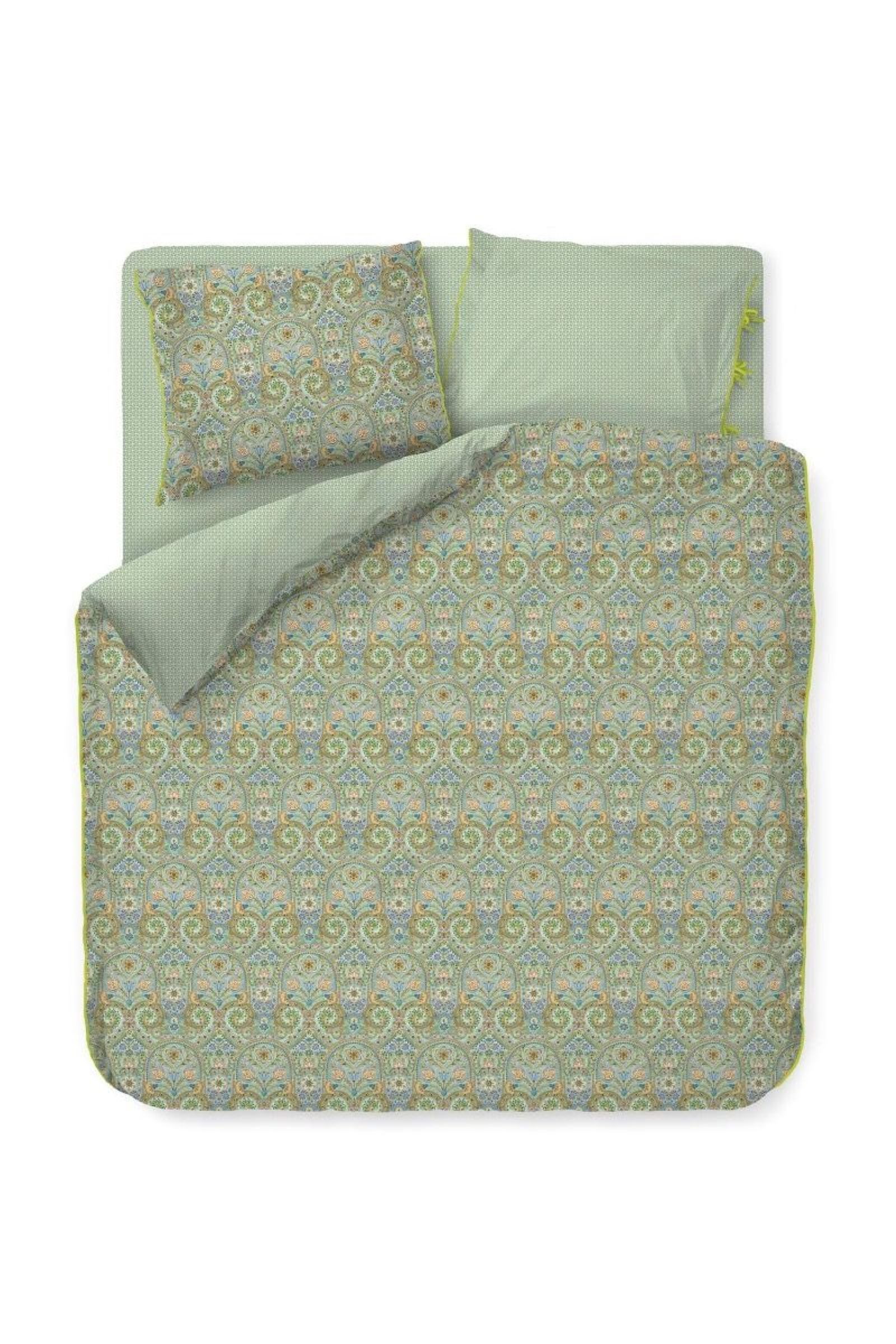 PiP Studio Bettwäsche PIP Studio Perkal Bettwäsche 135x200 Kikoy Green Blüten Ornamente, Perkal, 2 teilig, fein gewebter 100% Baumwollperkal
