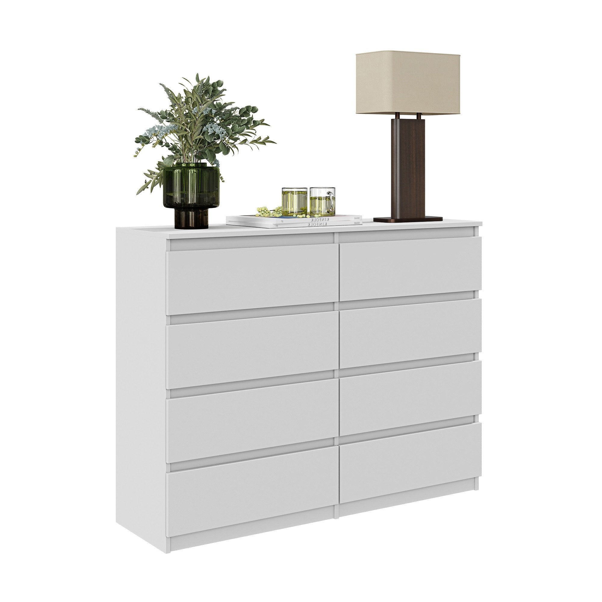 Furnica Schubkastenkommode grifflose Schubladenkommode Weiß Matt H92cm B120cm T33cm