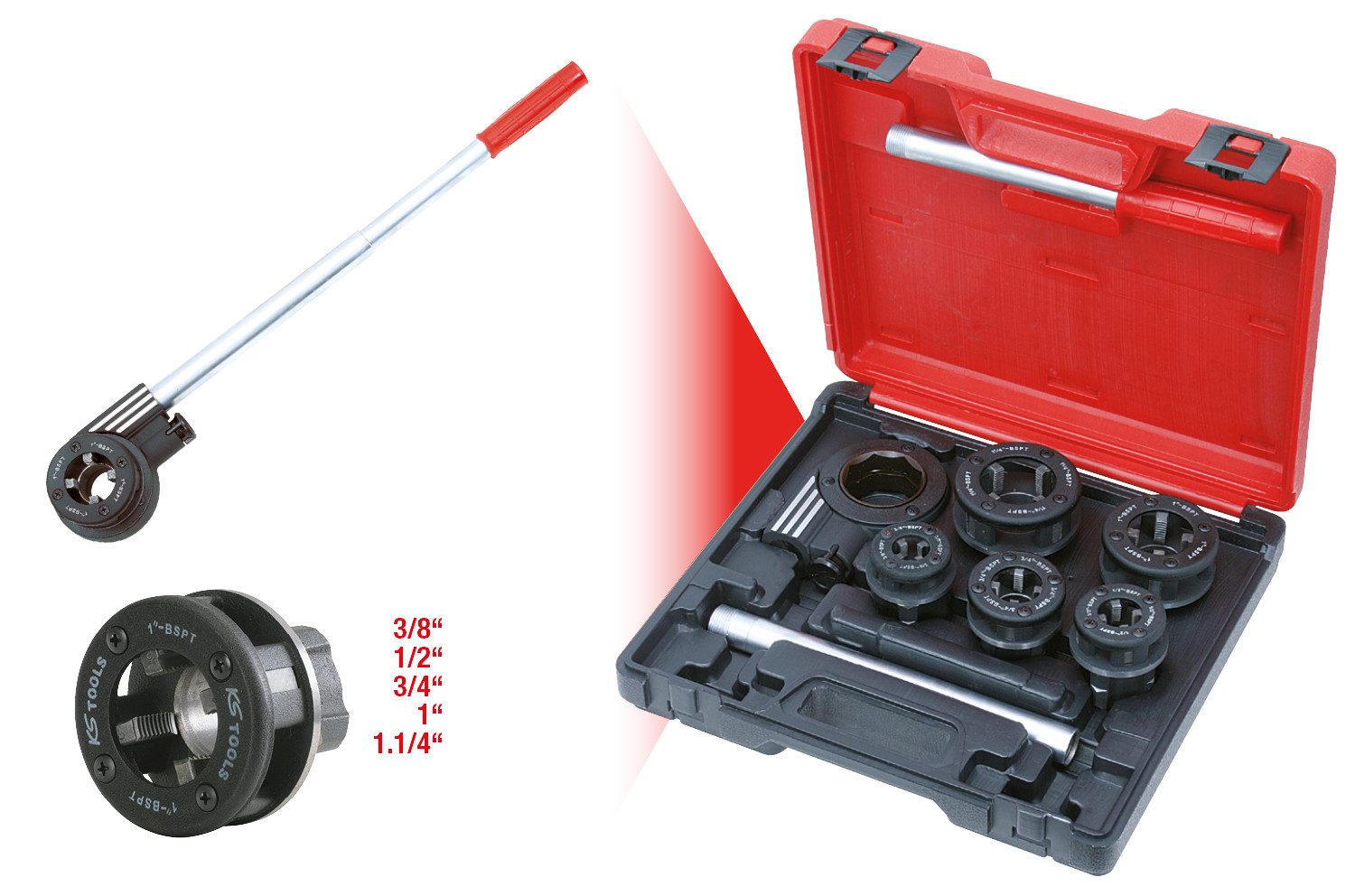 KS Tools Universalbohrer Gewinde-Schneidkluppen-Satz 3/8"-1.1/4", 8-tlg (903.3300)