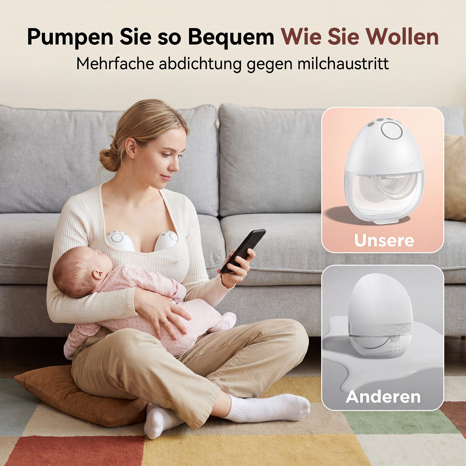 oyajia Elektrische Milchpumpe Milchbehälter elektrisch tragbar 3 Modi 12 Stufen LCD Display, Komplett-Set, 4 Trichtergrößen, 3 Modi, 12 Stufen, mit LED-Anzeige, 1-tlg., Sehr leise, USB-C, Akku mit hoher Kapzität