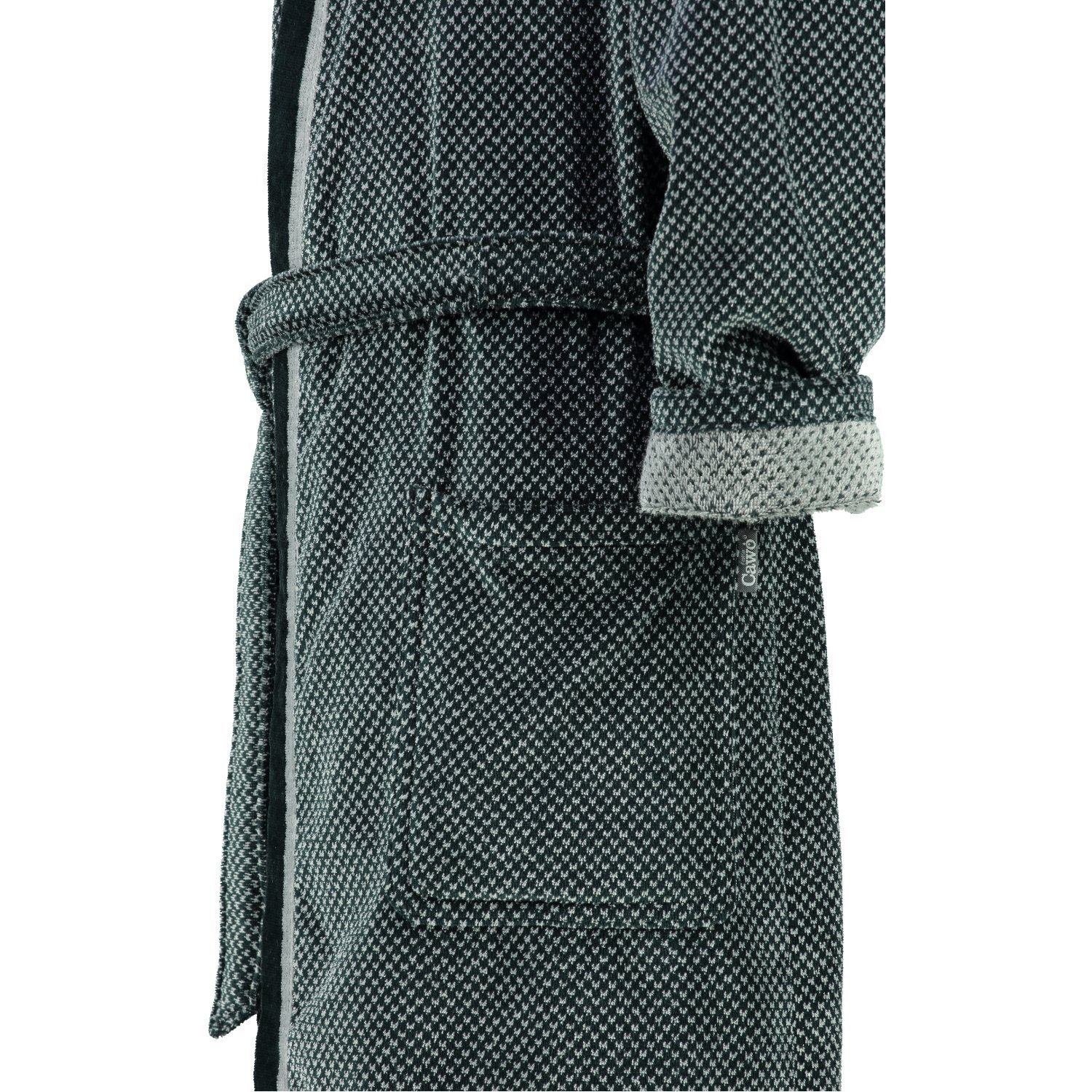 Cawö Herrenbademantel 4839, Langform, Baumwolle, Form Kimono 79 Gürtel, schwarz Kimonoform, silber