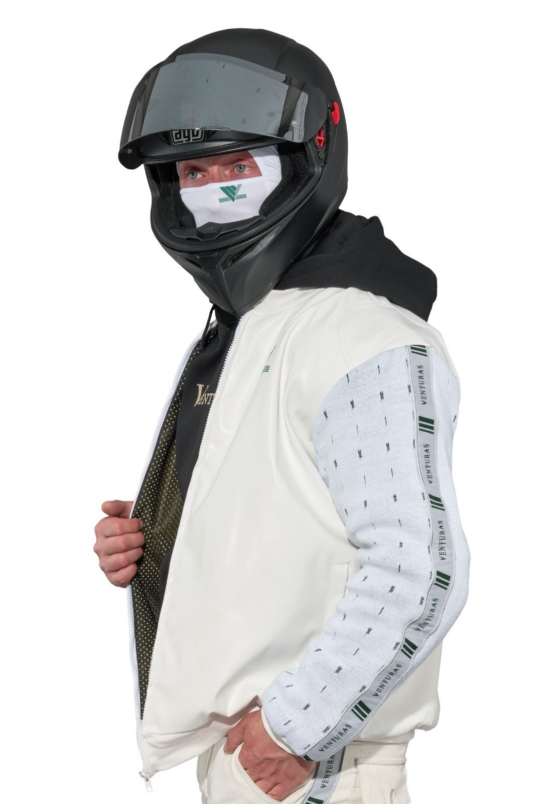 Venturas Motorradjacke 100 % Kevlar, 5 Schutzprotektoren, auch für Freizeit schwarz & weiß 100% hochwertiges Kevlar, 5 Schutzprotektoren, reflektierend bei Nacht