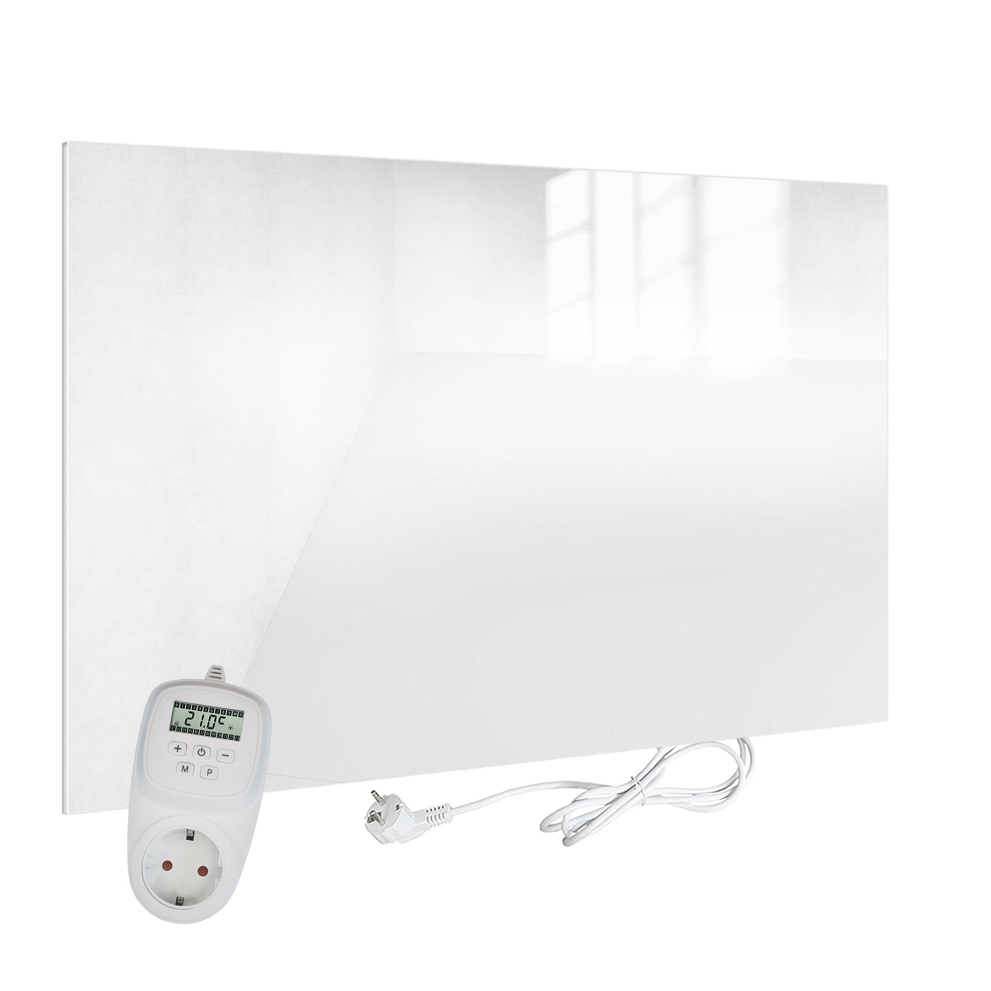 VIESTA Paneelheizkörper H450-GW weiß + TH12, VIESTA H450-GW Glas Infrarotheizung 450 Watt, weiß, mit Ein-Ausschalter + VIESTA TH12 Thermostat