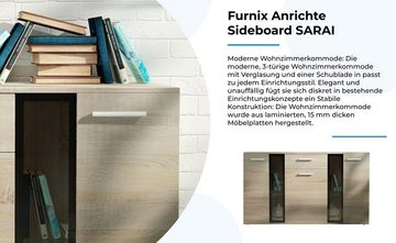 Furnix Anrichte Sideboard SARAI mit Glastüren, 1 Schublade, 3 Türen, B140,4 x H80 x T40,2 cm