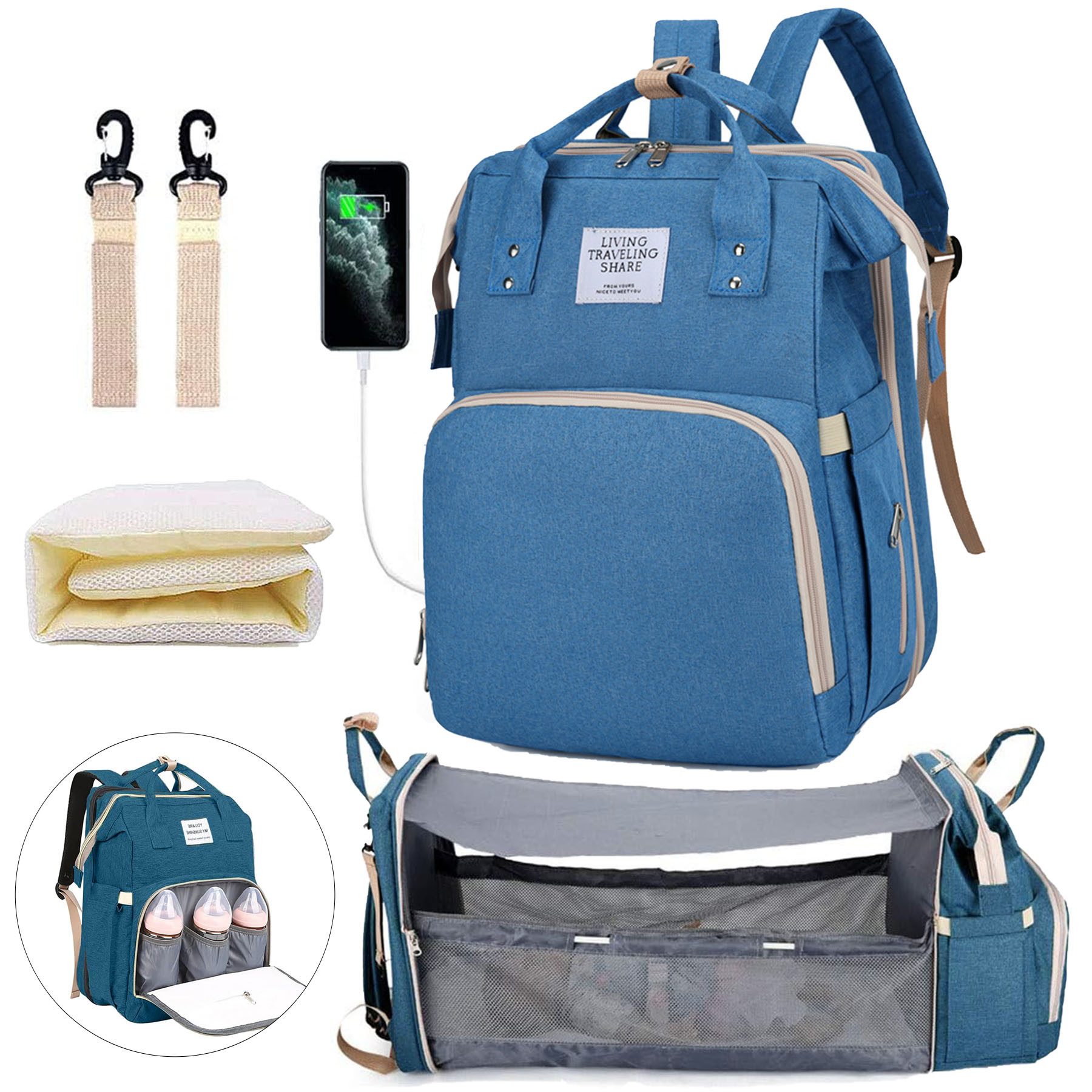 Mutig Wickeltasche Wickeltasche Rucksack, wickelrucksack mit bettfunktion Großer (Multifunktionale Diaper Bag Mit Wickelunterlage, Kinderwagen-Haken, Geeignet für Mama und Papa,Baby-Wickeltaschen, Muttertagsgeschenke), multifunktionaler wasserdichter Reise-Windelrucksack für Babys