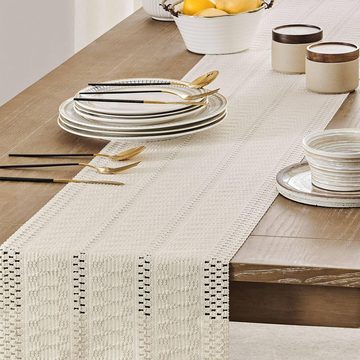 Silberstern Tischdecke Boho-Tischdecke mit Fransen, Heimdekoration, gewebter Tischläufer, Cremefarbene Tischdecke 30*120cm, Bauerntischdecke