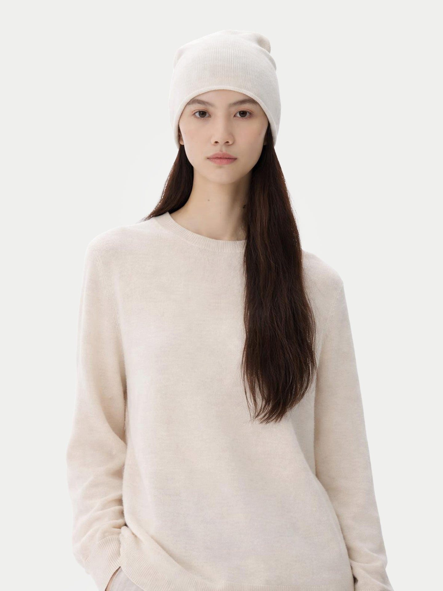GOBI Cashmere Rundhalspullover Naturfarbe 99€ Kaschmir-Set aus Pullover und Mütze