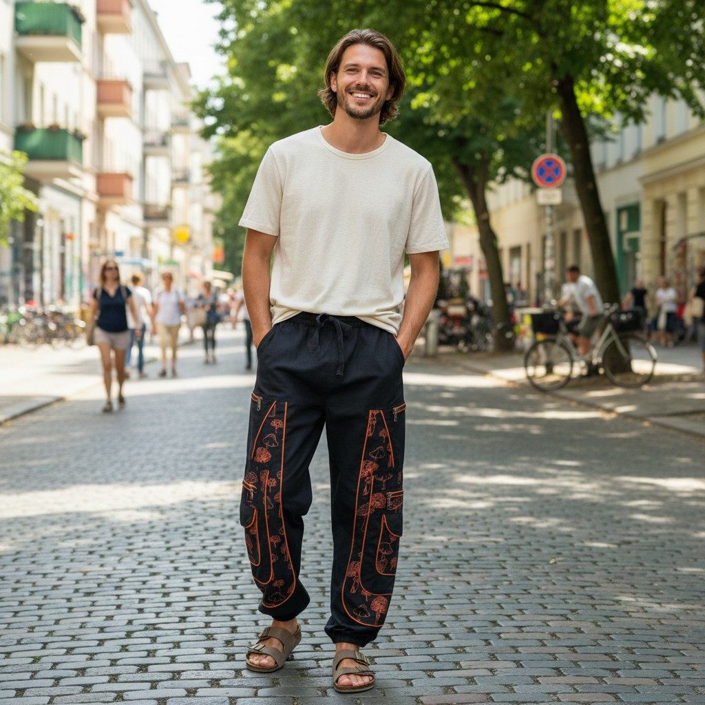 Guru-Shop Relaxhose Goahose, Herren Yoga Hose, bequeme Freizeithose.. Festival, Hippie, Ethno Style, alternative Bekleidung