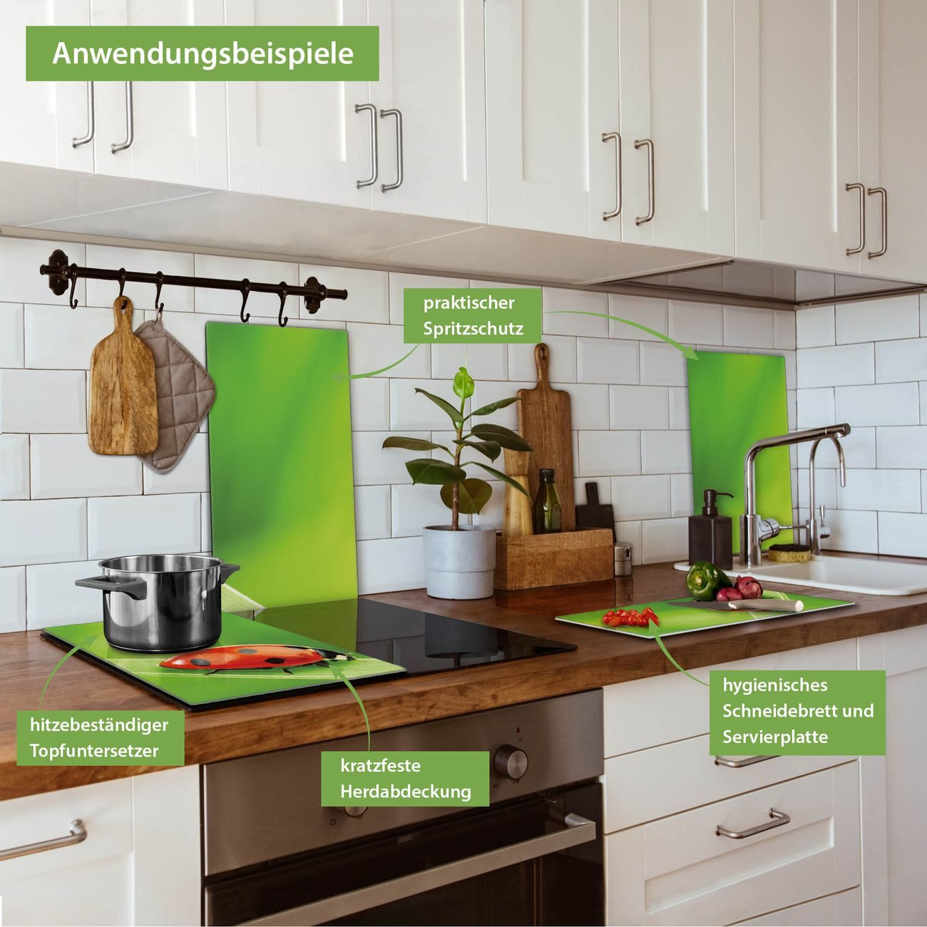 banjado Herd-Abdeckplatte zweiteilig aus Glas mit Motiv Marienkäfer, (gehärtet, 2 tlg., inkl. selbstklebende Gummifüßchen)