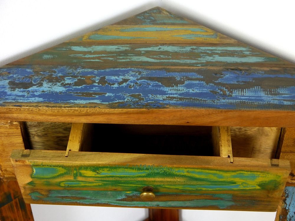 livasia Eckregal Eckschränkchen aus Java, recyceltes Teakholz bunt, 62x34x70cm