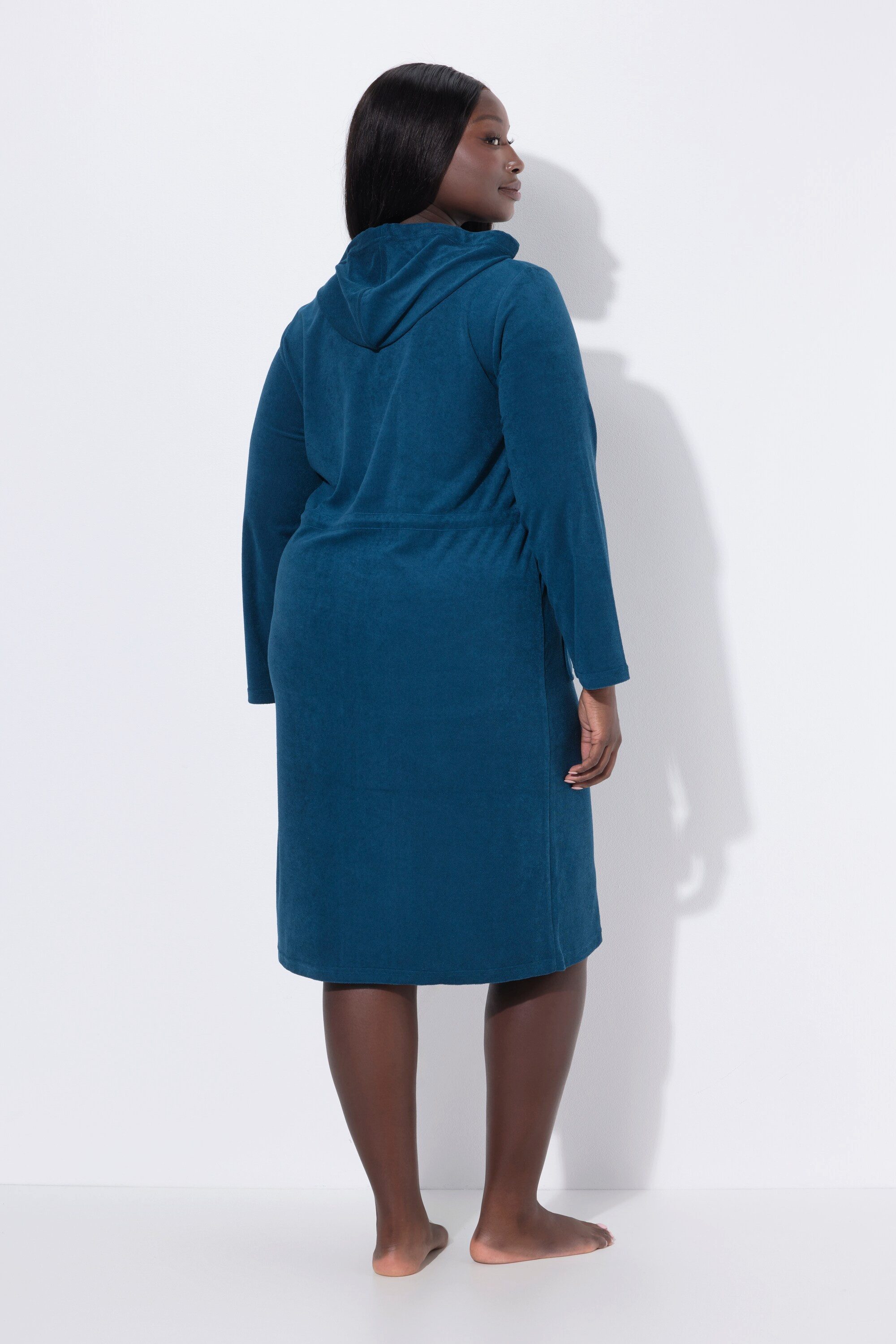 Ulla Popken Bademantel Bademantel 2-Wege-Zipper Kapuze Frottee, knielang, Materialmix