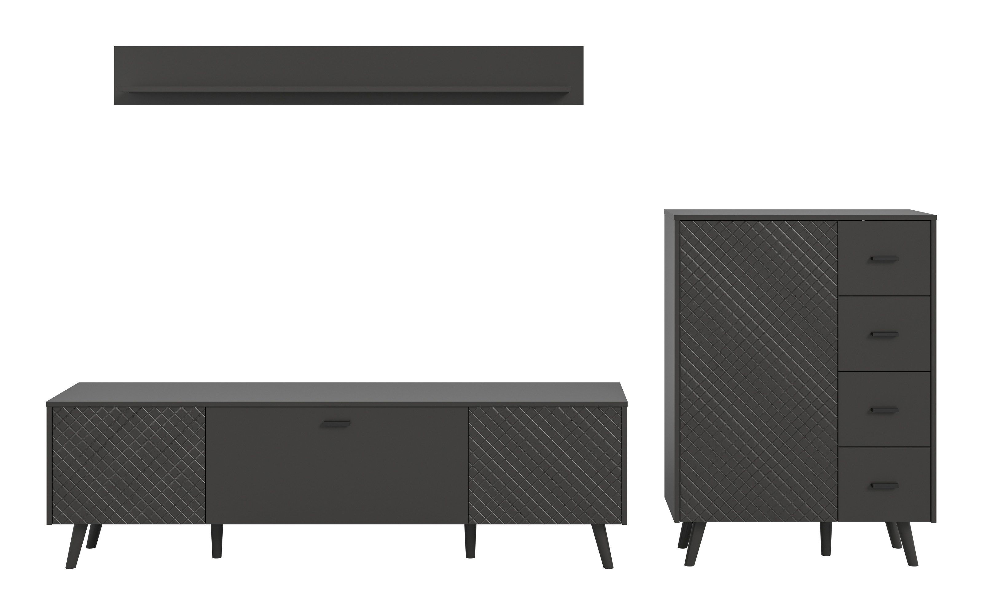 freiraum Wohnwand Linea, (3-teilig) Lowboard, Wandboard, Kommode, grau - 269x175x40cm (BxHxT)