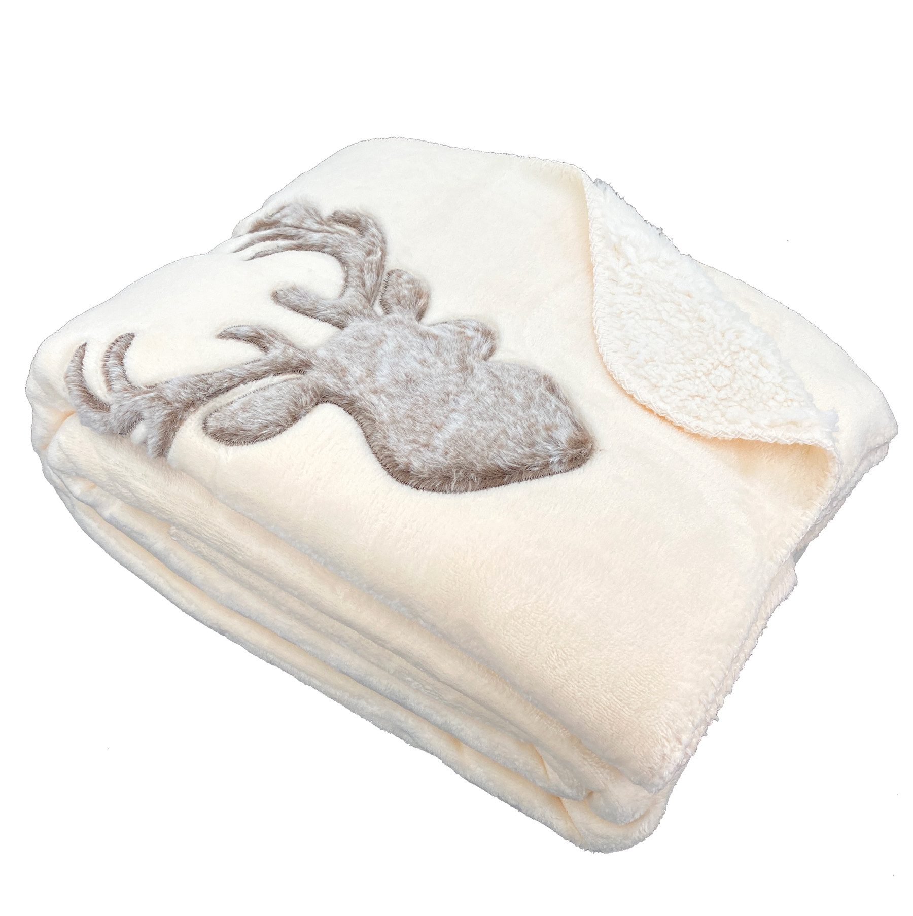 Wohndecke Kuscheldecke Hirsch Fell-Imitat Sofadecke Landhaus, günstig online kaufen