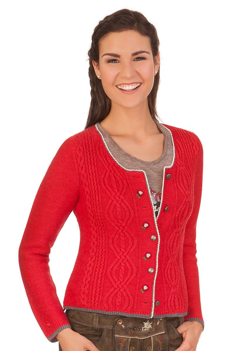 Spieth & Wensky Trachtenjacke Trachten Strickjacke - FANCY - mohn, wollweiß