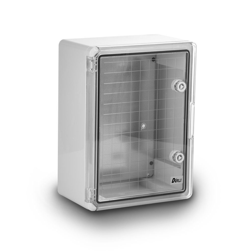 ARLI Schaltschrank Sichttür Industriegehäuse verzinkter Montageplatte Steckdosenverteiler (Montageplatte, Verriegelungsschlüssel, Befestigungsmaterial, Sichttür, Transparent Tür, IP65), 300 x 400 x 165 mm / schlagfest / halogenfrei