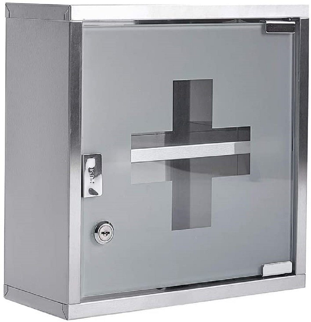 Zedelmaier Medizinschrank Abschließbarer Medizinschrank aus Edelstahl,Medikamentenschrank (YX2001) Apothekerschrank, 2/3/4 Fächer aus Edelstahl Stainless Steel-2 Fächer