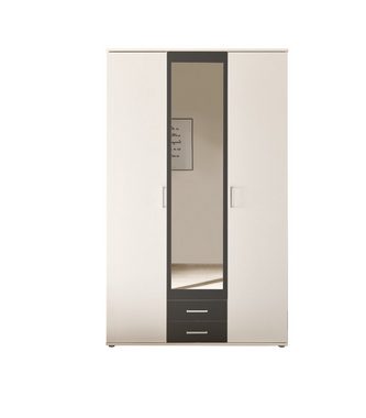 möbelando Kleiderschrank Hanau (BxHxT: 120x196x54 cm) in Weiß / Graphit mit 2 Schubladen und 3 Türen