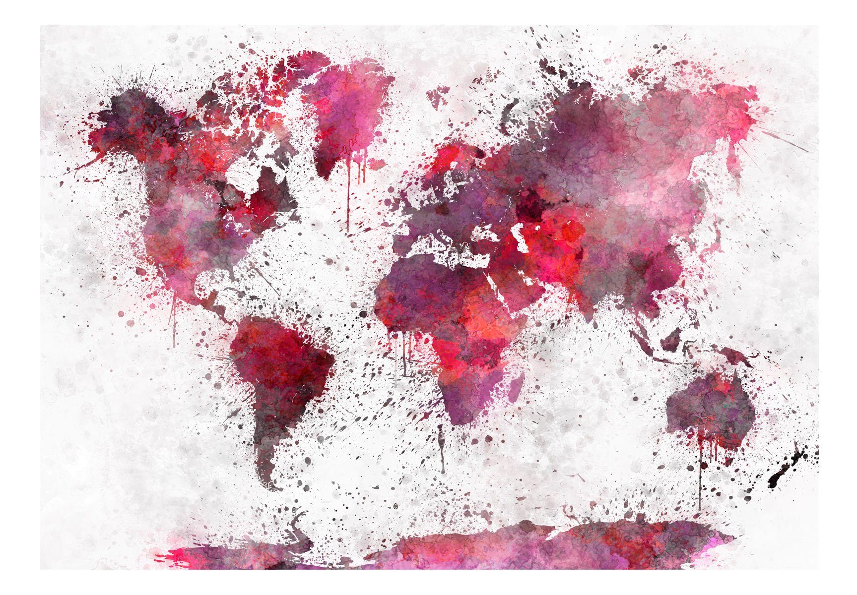 KUNSTLOFT Vliestapete World Map: Red Tapete 0.98x0.7 halb-matt, m, matt, Design Watercolors lichtbeständige