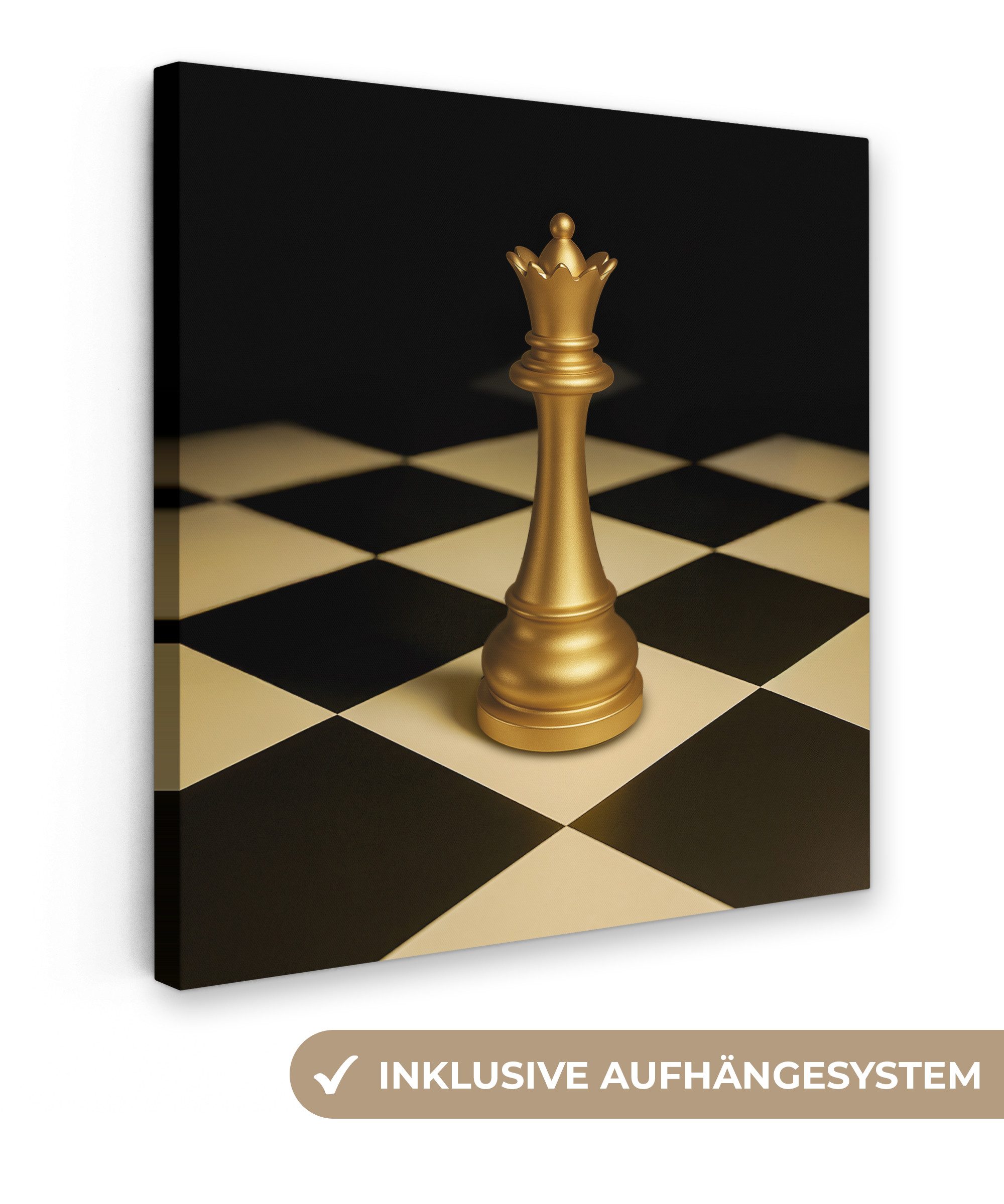 OneMillionCanvasses® Leinwandbild Dame - Schachfigur - Blockiert - Gold, Fo günstig online kaufen