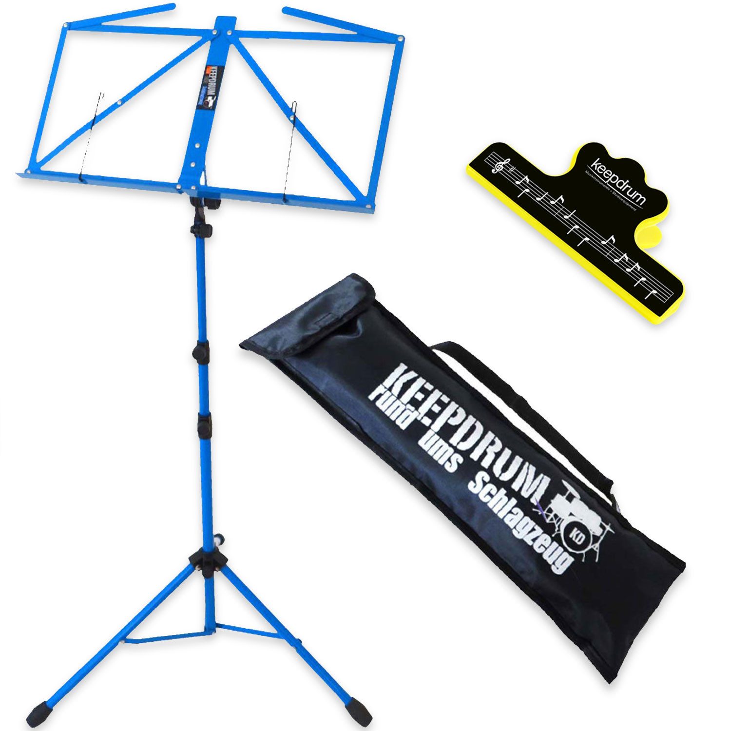 keepdrum Notenpult keepdrum Notenständer Blau MUS3BL mit Notenklammer, (1-tlg., Notenständer), Vorteils-Set mit Notenklammer