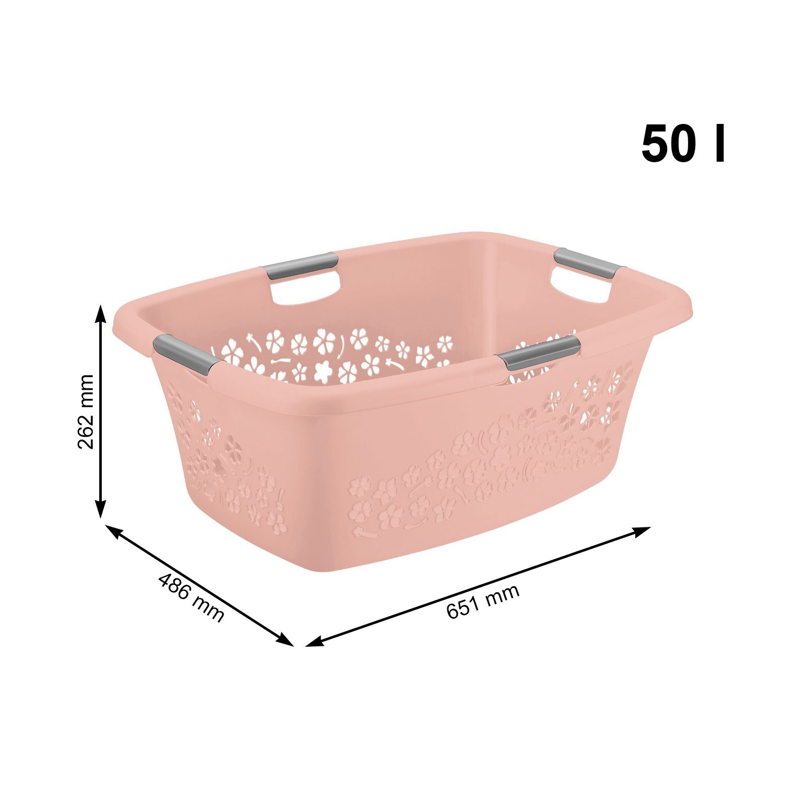 ged. Flowers Wäschekorb (PP) 3er-Set Wäschekorb 50l, Kunststoff BPA-frei ROTHO pink Linnea