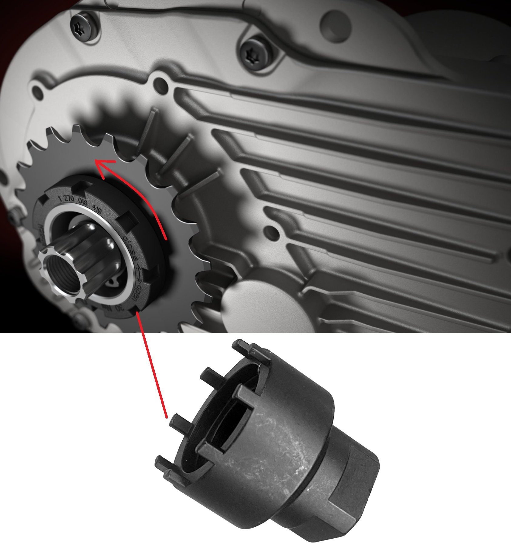 4, Nuss für Fahrrad-Montageständer Kettenblatt Bosch Gen F26 Performance Gen.3, Lockringtool CX