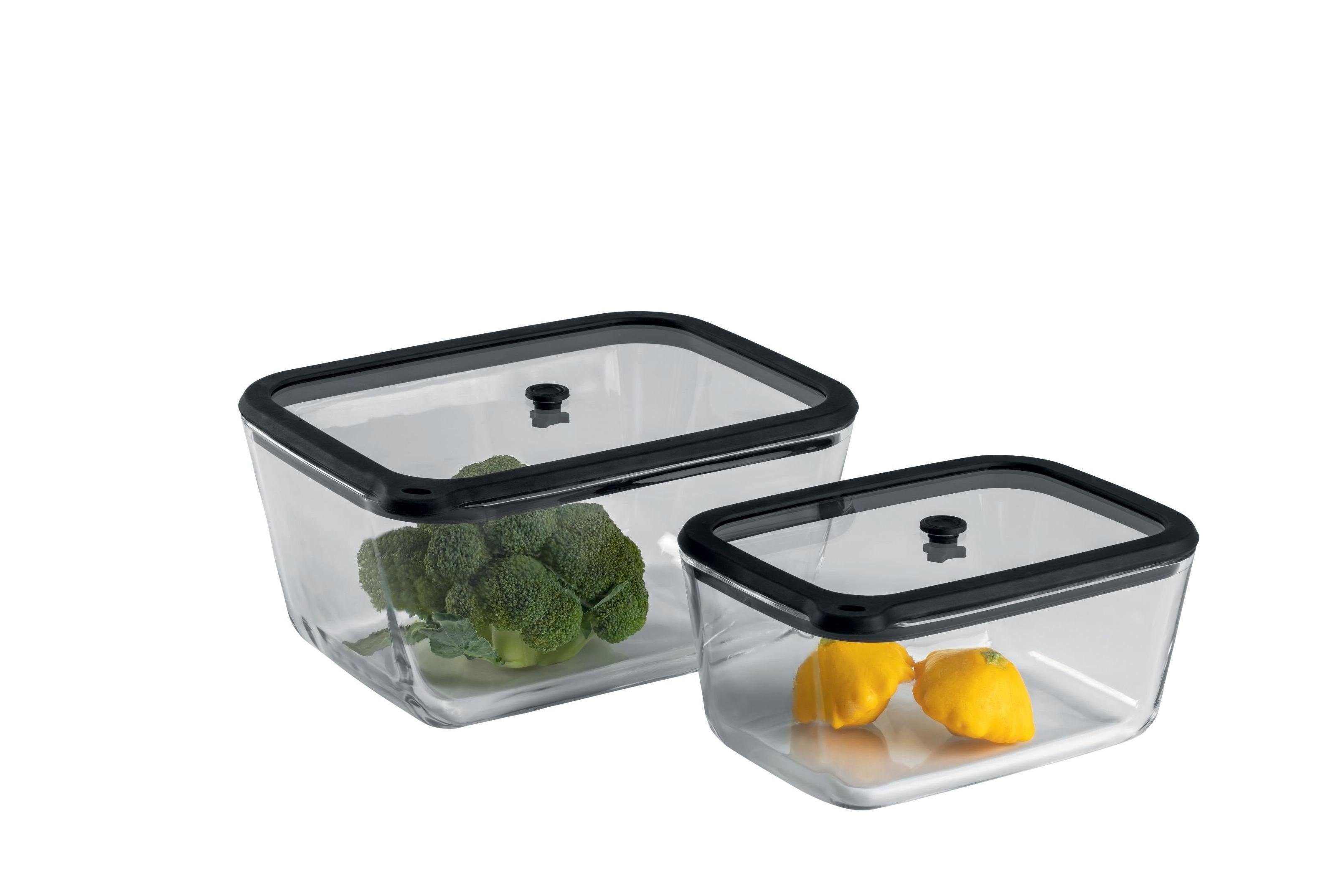 CHEF CUISINE International Vakuumbehälter Vakuum Glasbehälter Vakuumboxen 2er SET Large Size 1.350ml + 2.550ml, (2er Set), aus Glas