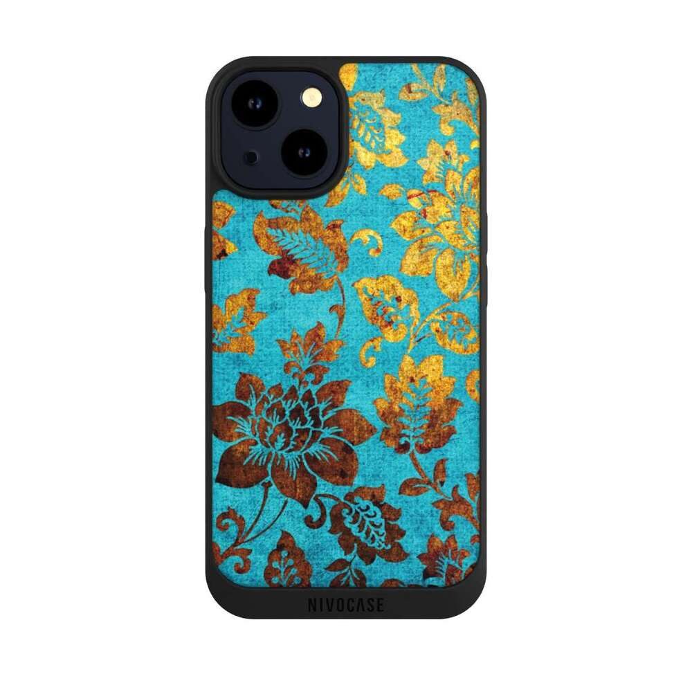 NIVOCASE Handyhülle Vintage Ornamente Blumen Blue Vintage, Apple iPhone 14 Handyhülle Hülle NIVOpure Case Schwarz