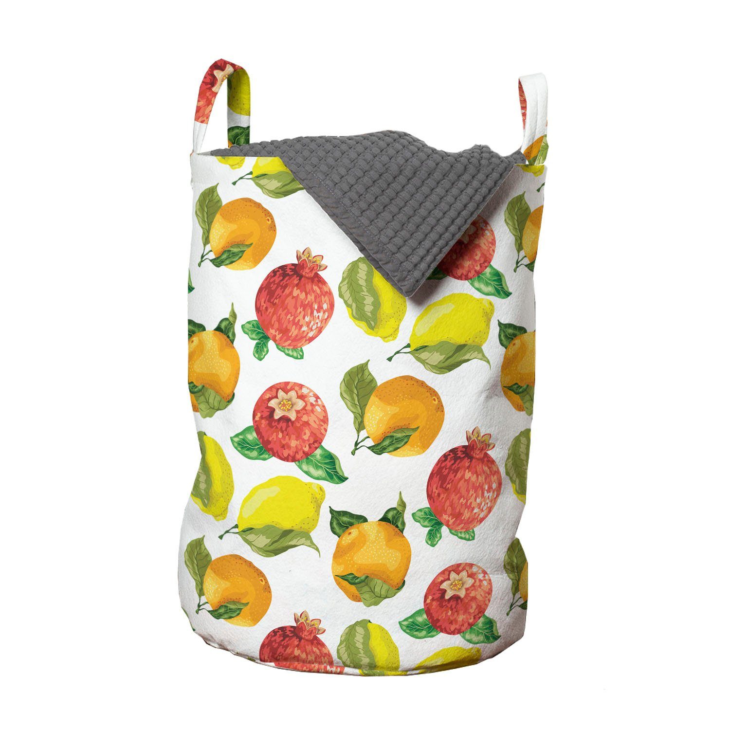 Abakuhaus Wäschesäckchen Wäschekorb mit Griffen Kordelzugverschluss für Waschsalons, Blumen Aquarell Citrus Granatapfel