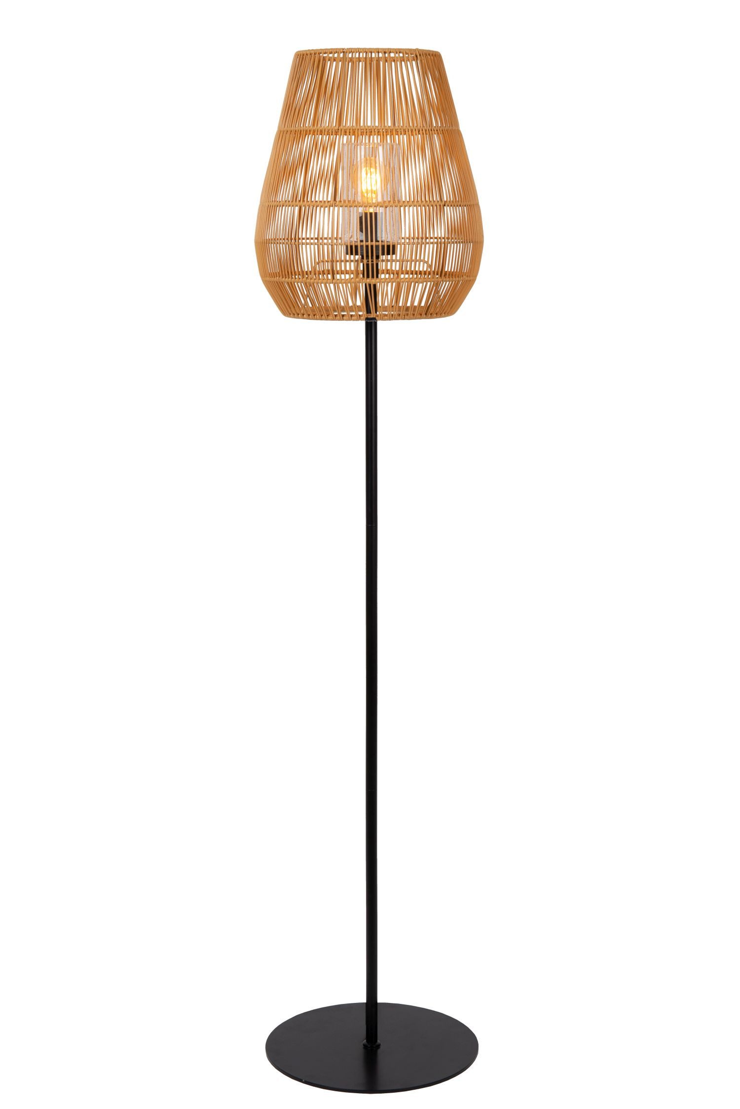 Licht-Erlebnisse Stehlampe NEROL, ohne Leuchtmittel, Metall E27 IP44 154 cm Schwarz Natur rund Modern Stehleuchte