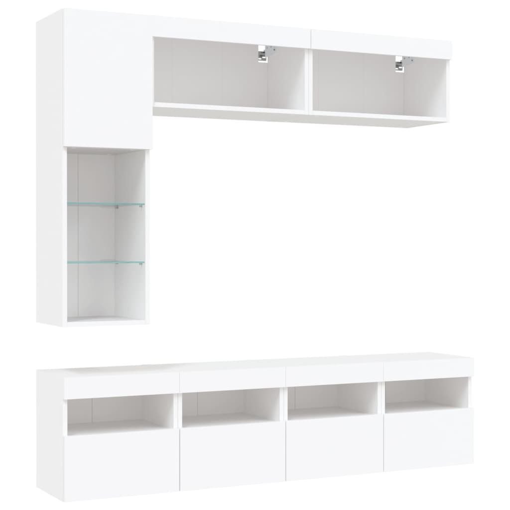 TV-Wand 7-tlg. TV-Wohnwand mit LED-Leuchten Weiß